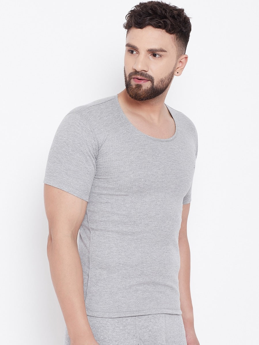 Men's Thermal Round Neck Half Sleeve -Milange Grey (Velveti)