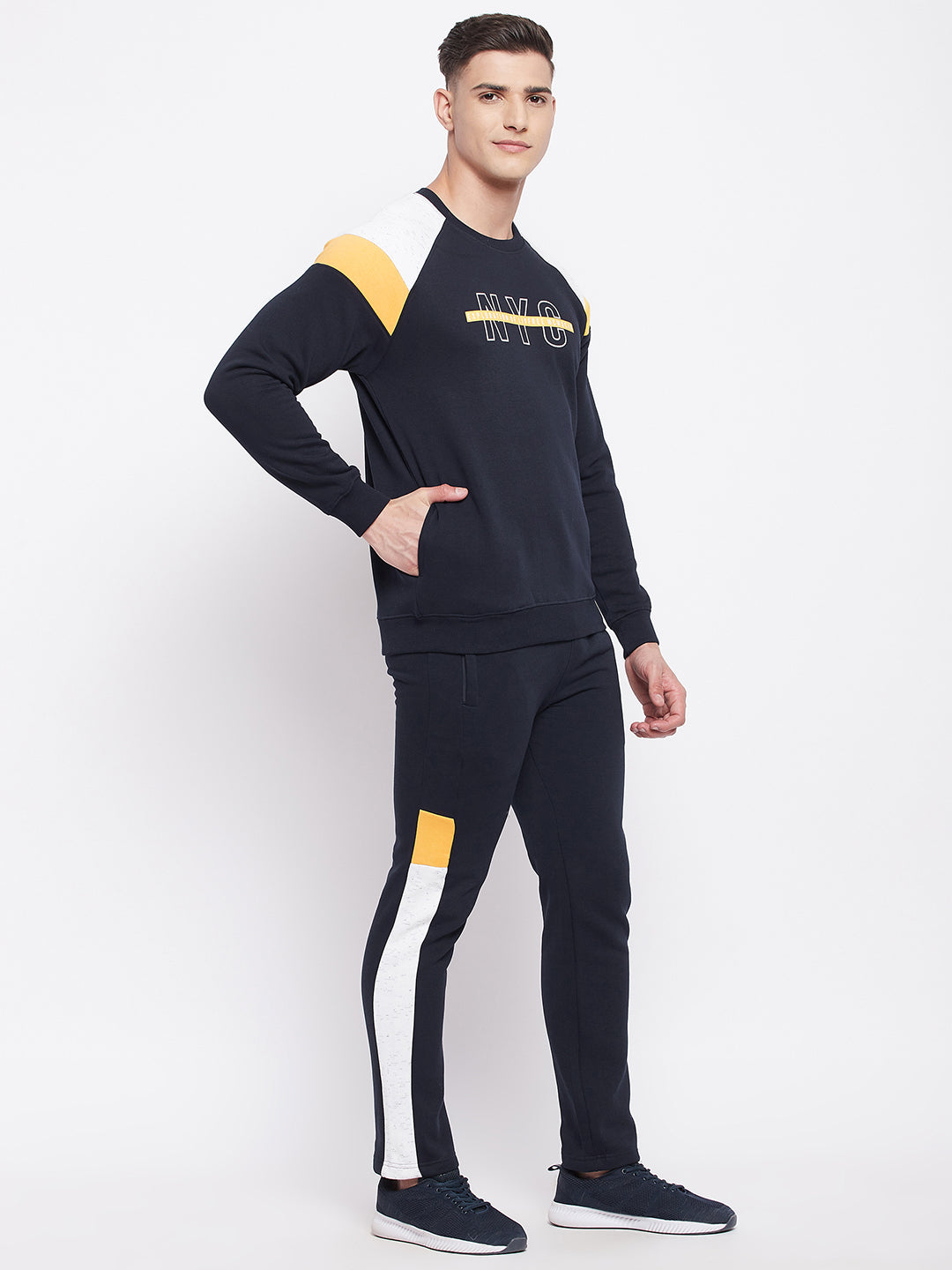 Livfree Mens Round Neck chest Alphabetical printed Winter Tracksuit- Navy