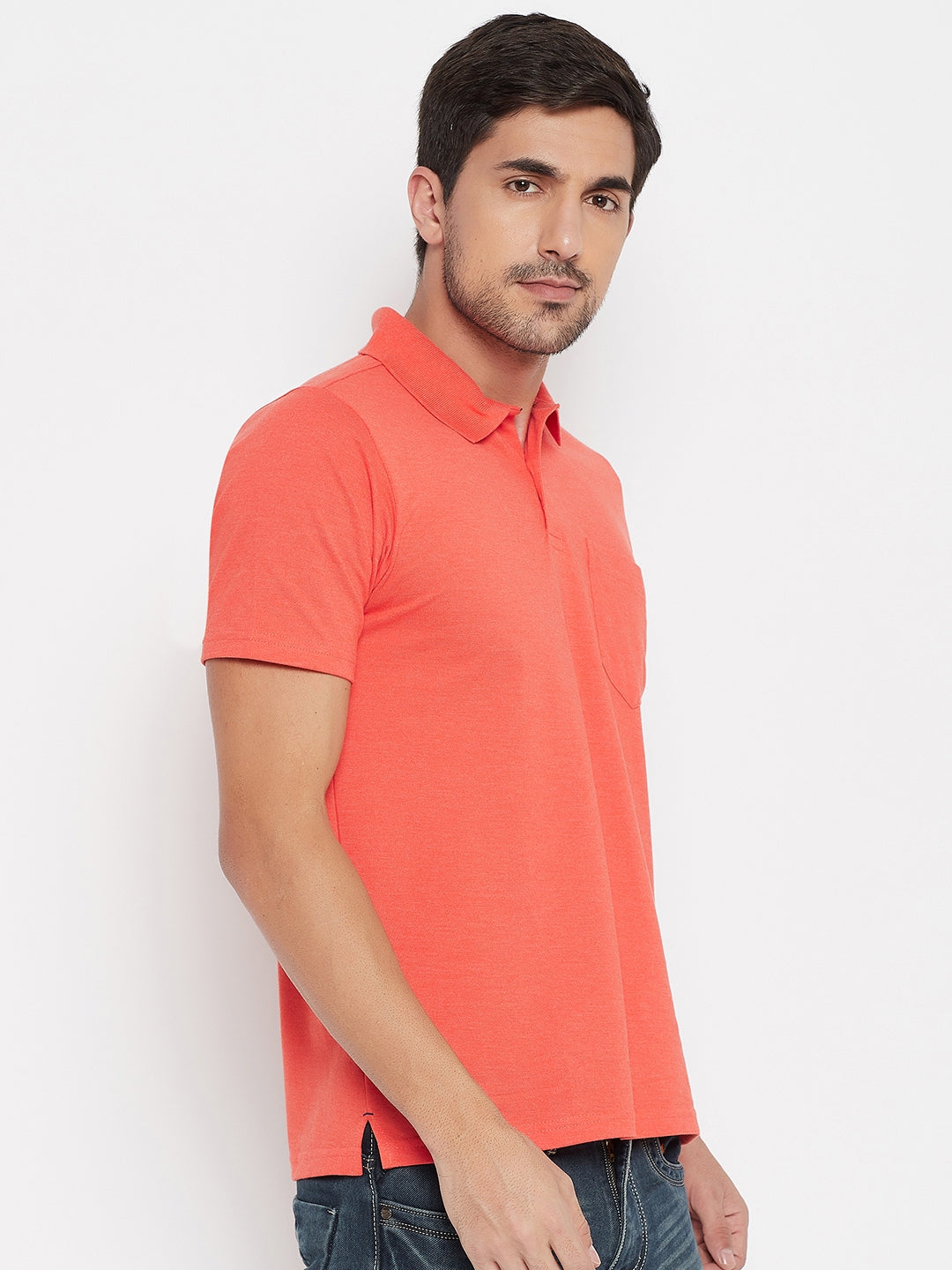 LIVFREE Polo Neck Men's T-Shirt in Solid Pattern Half Sleeve