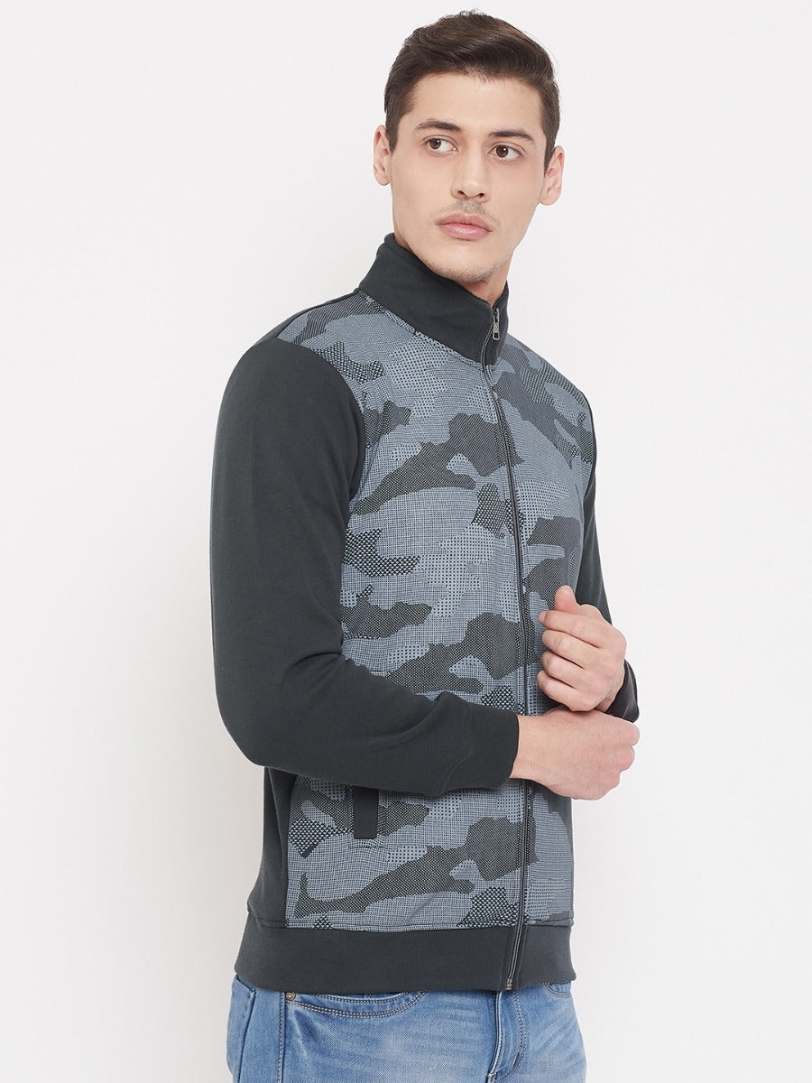 Livfree Turtle Neck Full Sleeves Camo Sweatshirt With Side Pockets For Men-Black