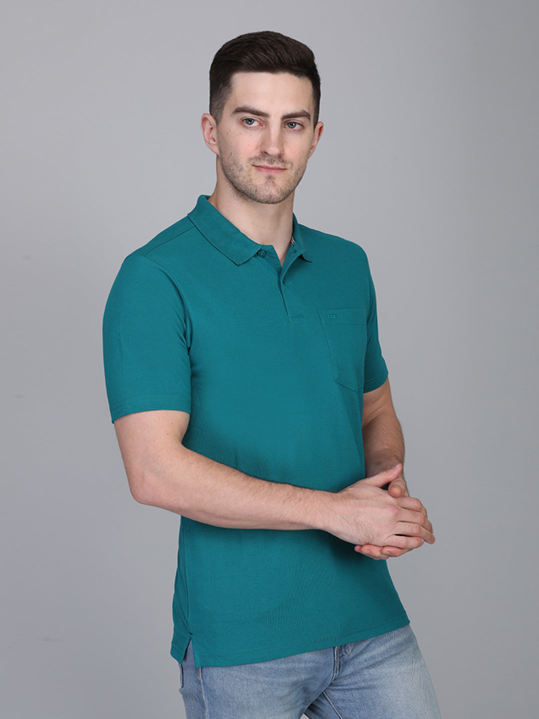 LIVFREE Polo Neck Men's T-Shirt in Solid Pattern Half Sleeve