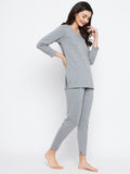Neva Women Round Neck 3/4 Sleeve Thermal Upper & Bottom Set- Milange Grey (Glaccia)