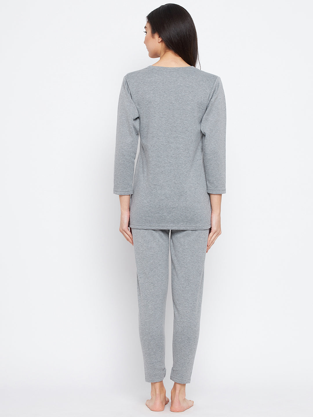 Neva Women Round Neck 3/4 Sleeve Thermal Upper & Bottom Set- Milange Grey (Glaccia)