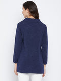 Livfree Women's Collar Neck Full-Sleeves Solid Cardigan - Blue