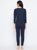 Neva Women Round Neck 3/4 Sleeve Thermal Upper & Bottom Set- Denim Milange (Glaccia)