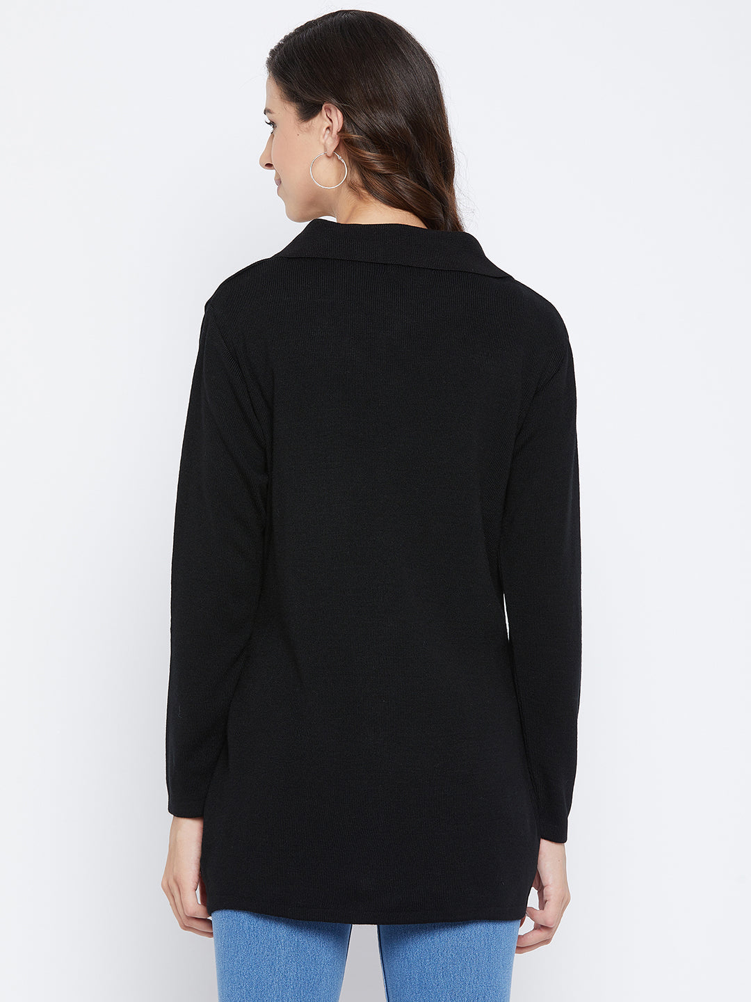 Livfree Women's Collar neck Full-Sleeves Solid Cardigans - Black