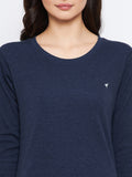 Neva Women Round Neck 3/4 Sleeve Thermal Upper & Bottom Set- Denim Milange (Glaccia)