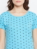 NEVA Round Neck Half Sleeve Front Printed T-shirt For Women-Aqua