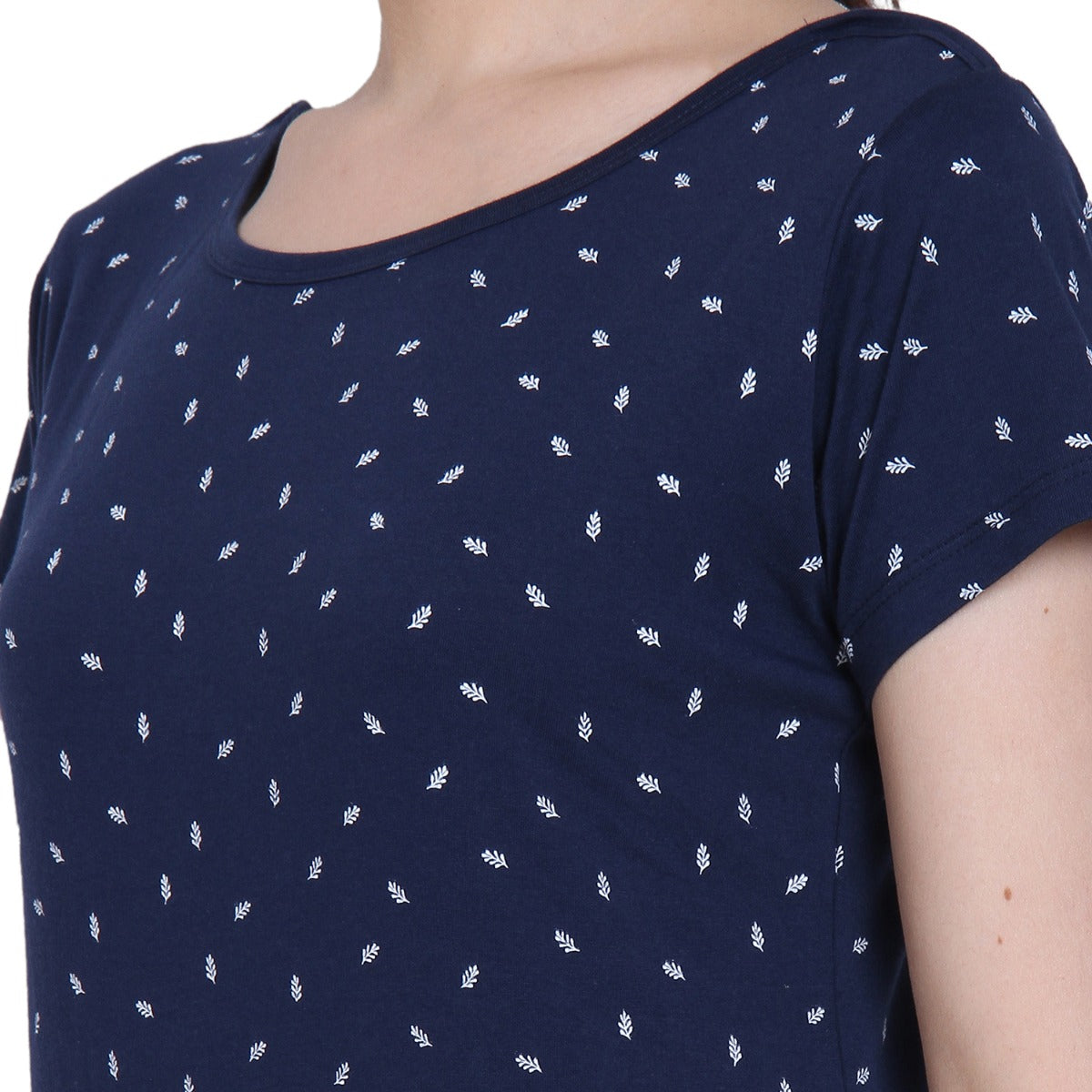 NEVA Round Neck Half Sleeve Front Printed T-shirt For Women-DENIM