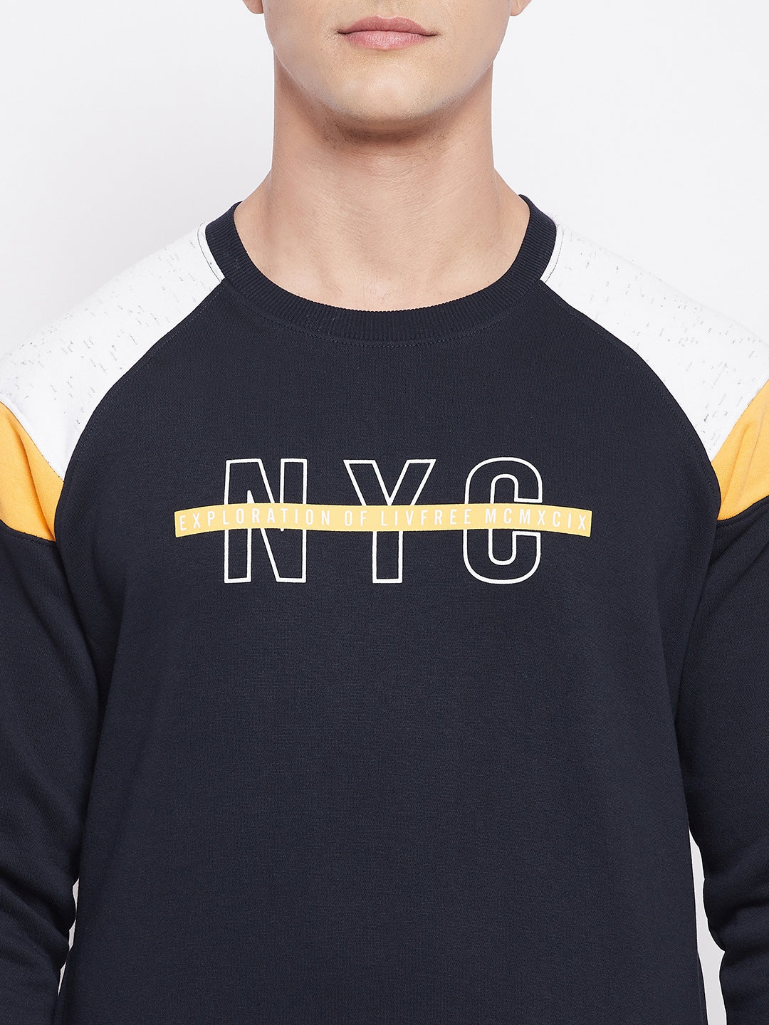 Livfree Mens Round Neck chest Alphabetical printed Winter Tracksuit- Navy