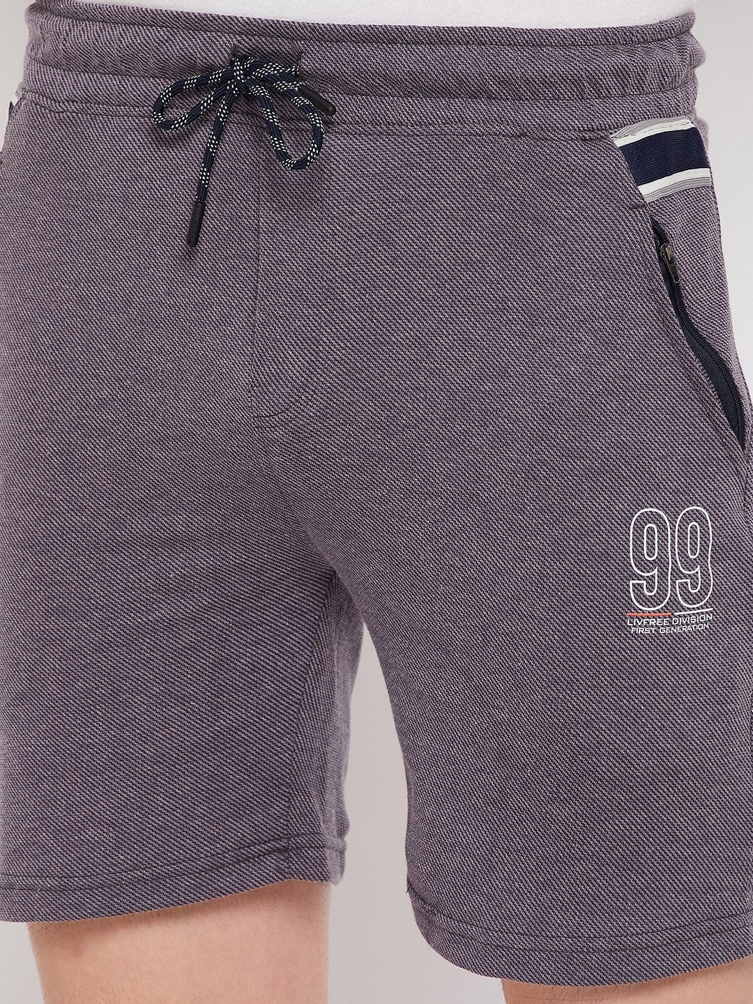 Livfree Men's Bermuda in Wave Pattern Both Side Zipper Pockets - Navy Mix