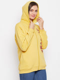 Livfree Women's Hoodie Full Sleeves Solid Sweatshirt - Athletic Gold (Zipper)