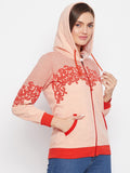 Livfree Women's Hoodie Full Sleeves Milange Sweatshirt - Peach Mix (Zipper)