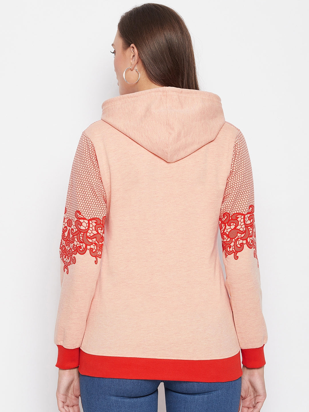 Livfree Women's Hoodie Full Sleeves Milange Sweatshirt - Peach Mix (Zipper)