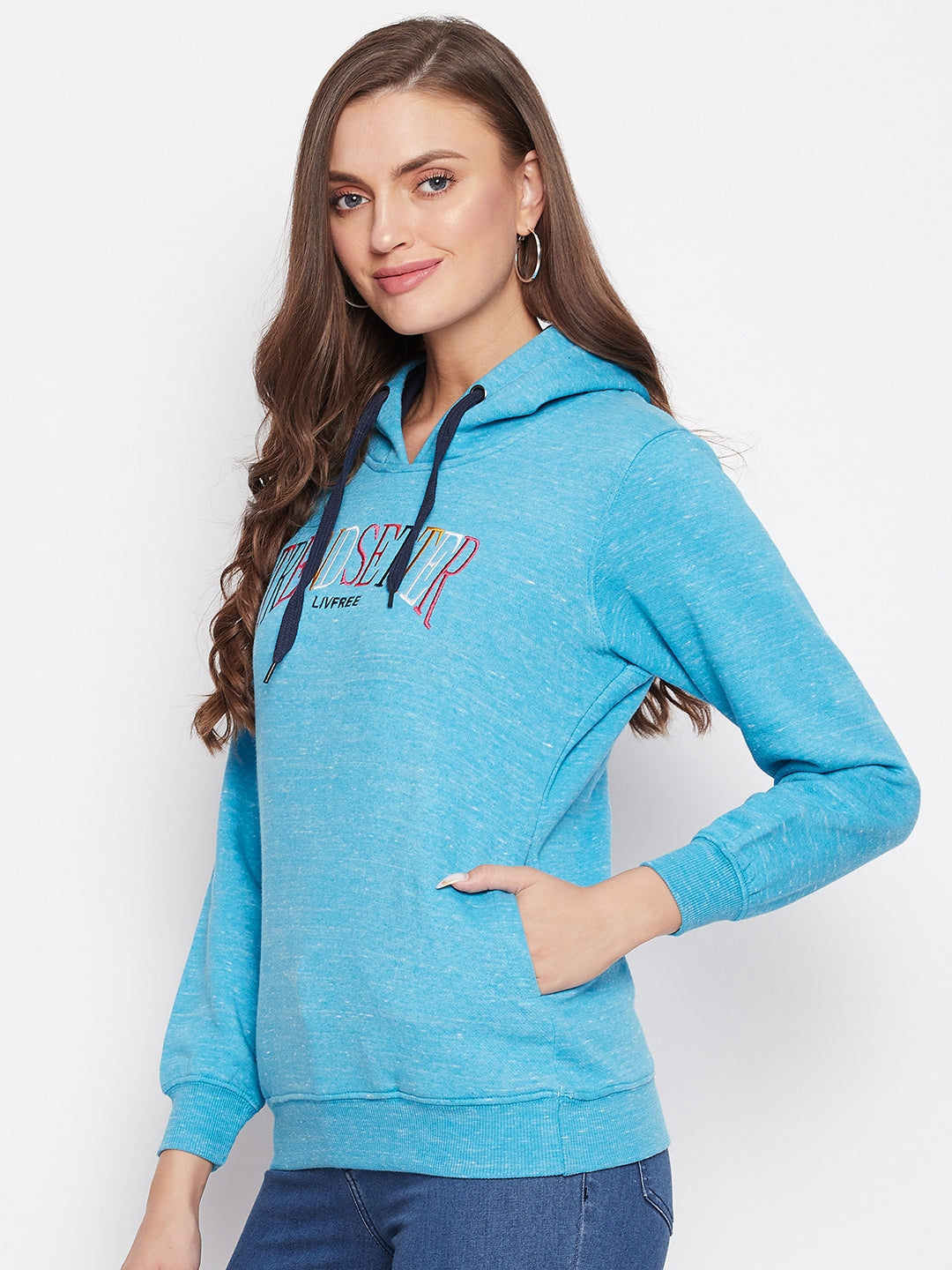 Livfree Women's Hoodie Full Sleeves Milange Sweatshirt - Vivid Blue