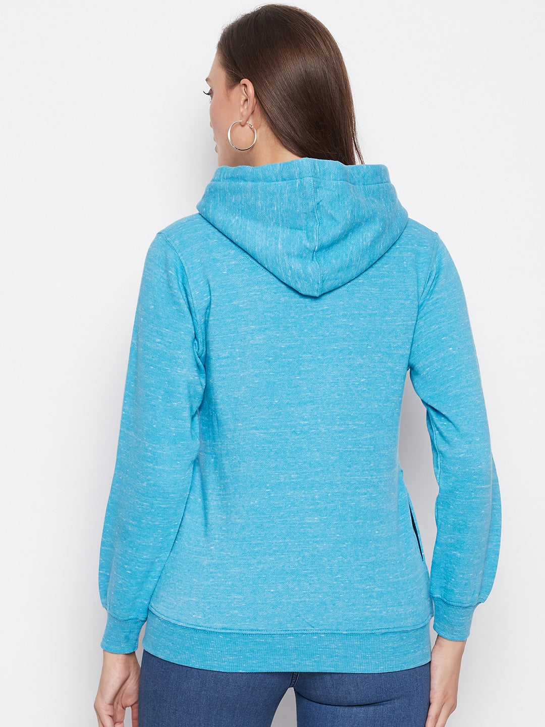 Livfree Women's Hoodie Full Sleeves Milange Sweatshirt - Vivid Blue