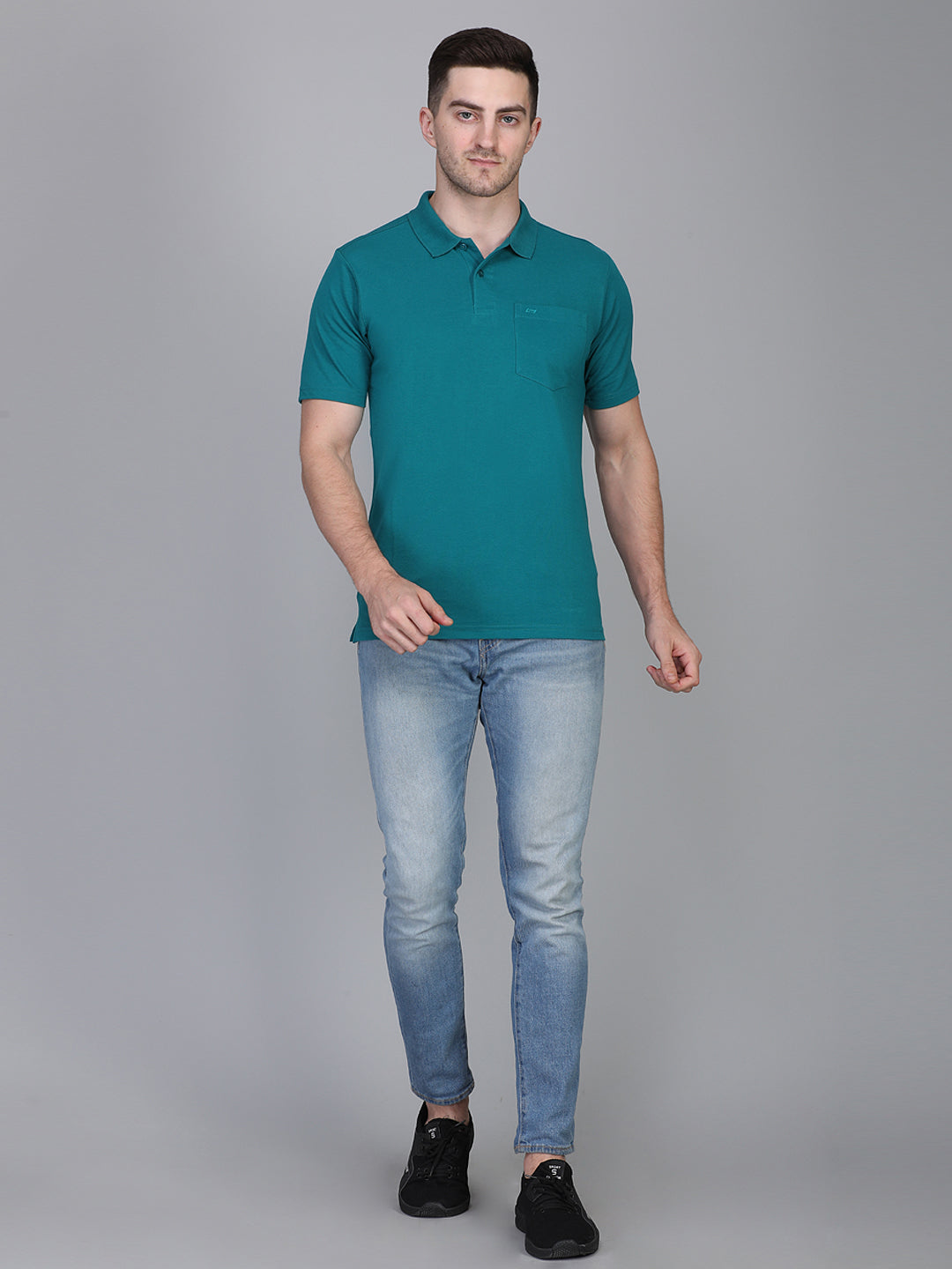 LIVFREE Polo Neck Men's T-Shirt in Solid Pattern Half Sleeve
