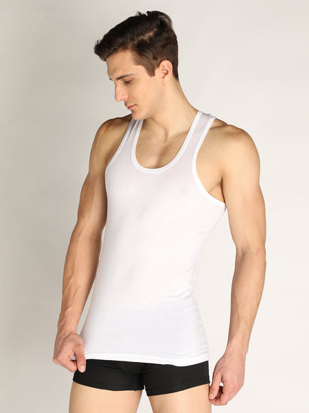 Neva Men's White Round Neck Sleeveless Super Soft Cotton Modal