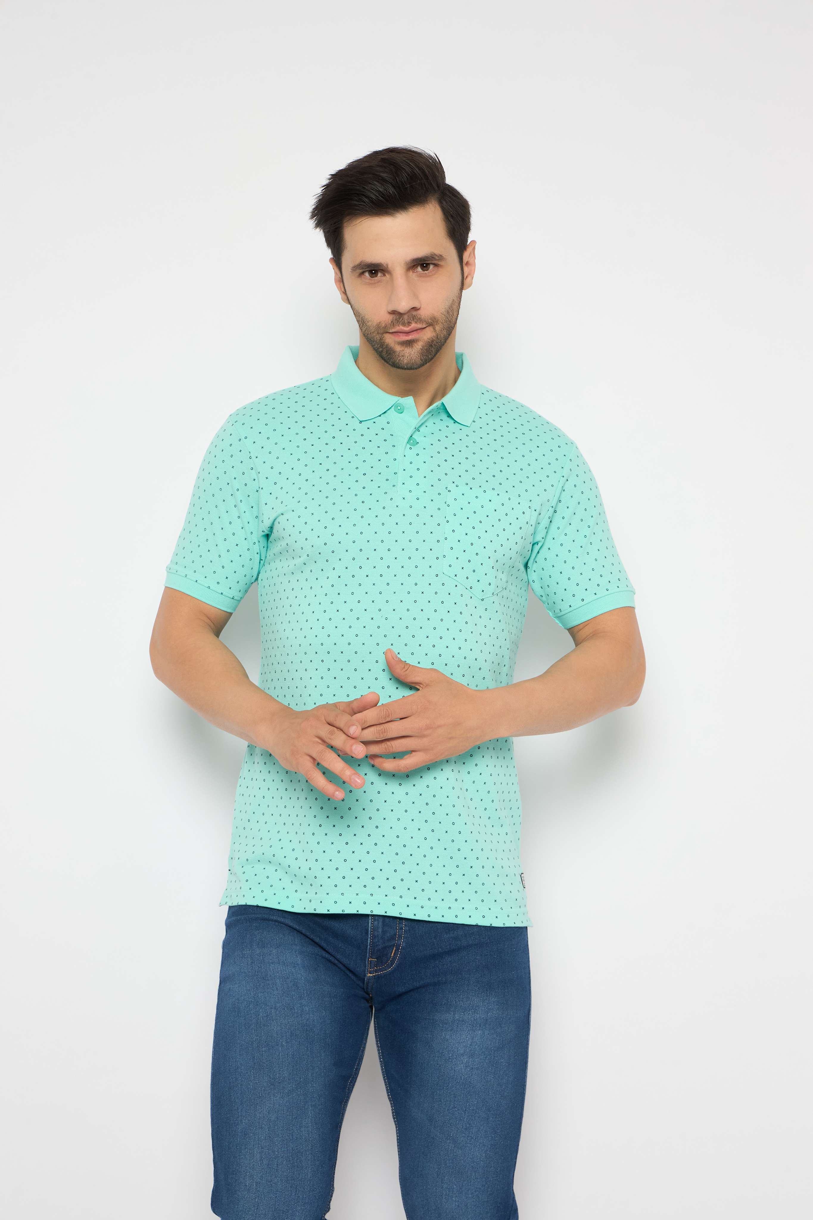 Neva Polo Neck dotted pattern Men tshirt Half sleeves chest pocket