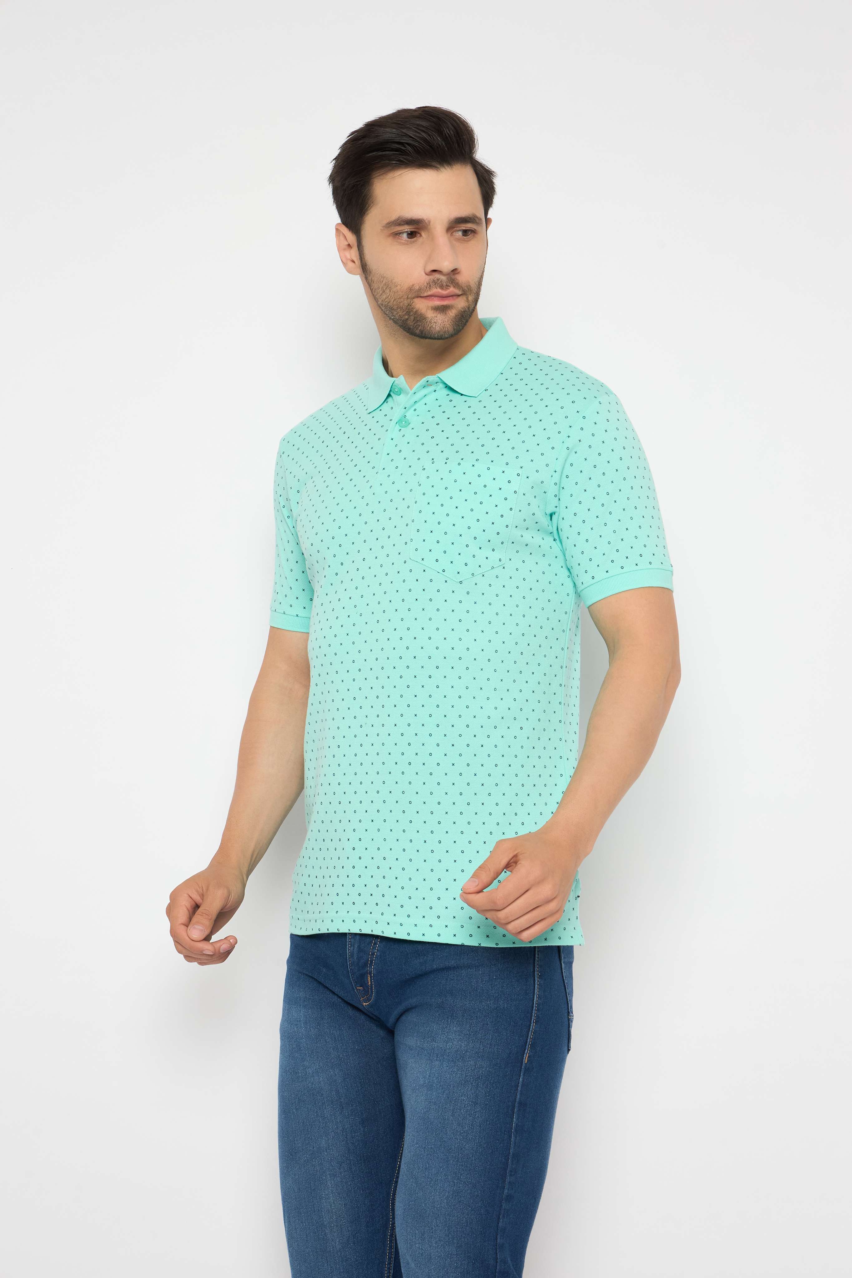 Neva Polo Neck dotted pattern Men tshirt Half sleeves chest pocket