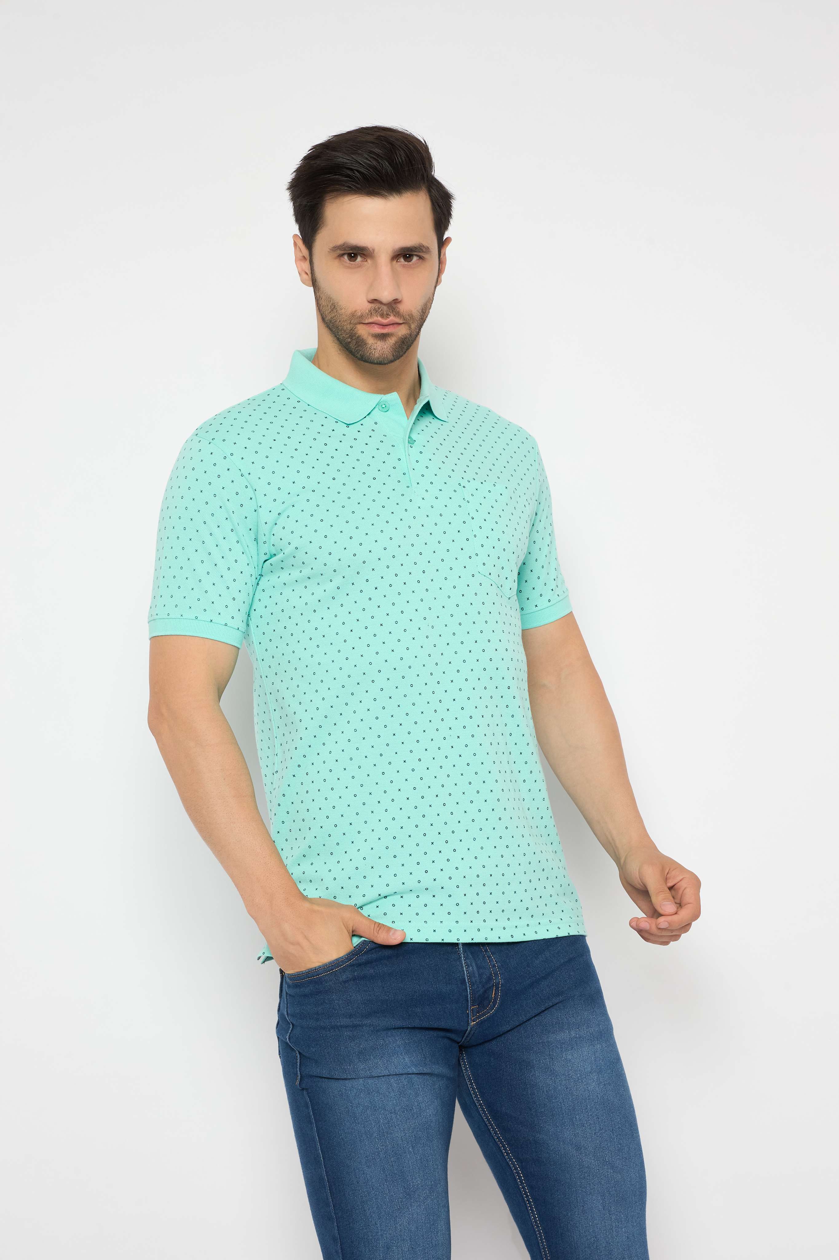 Neva Polo Neck dotted pattern Men tshirt Half sleeves chest pocket
