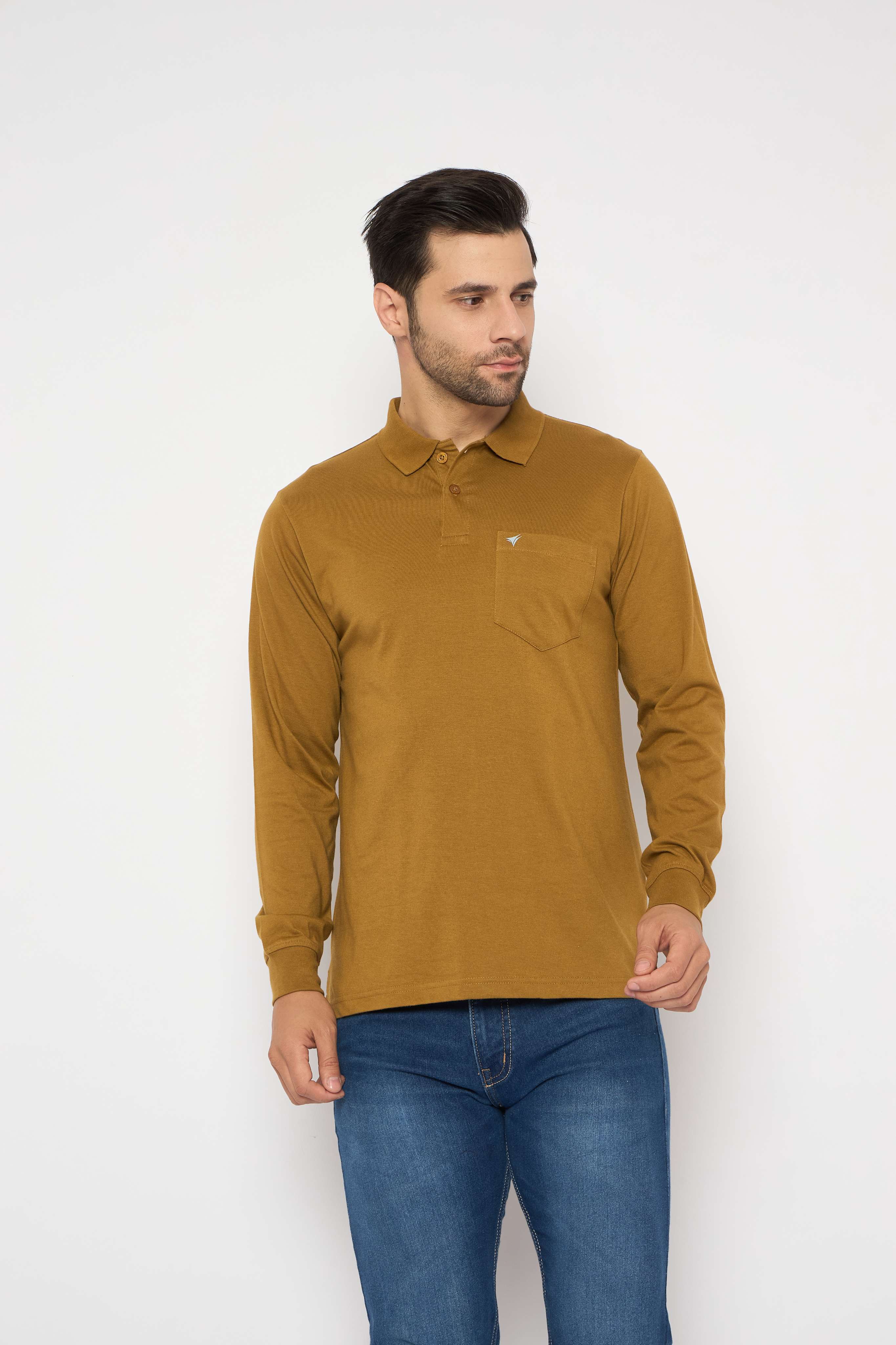 Neva Polo Neck Solid Men tshirt Full sleeves chest pocket