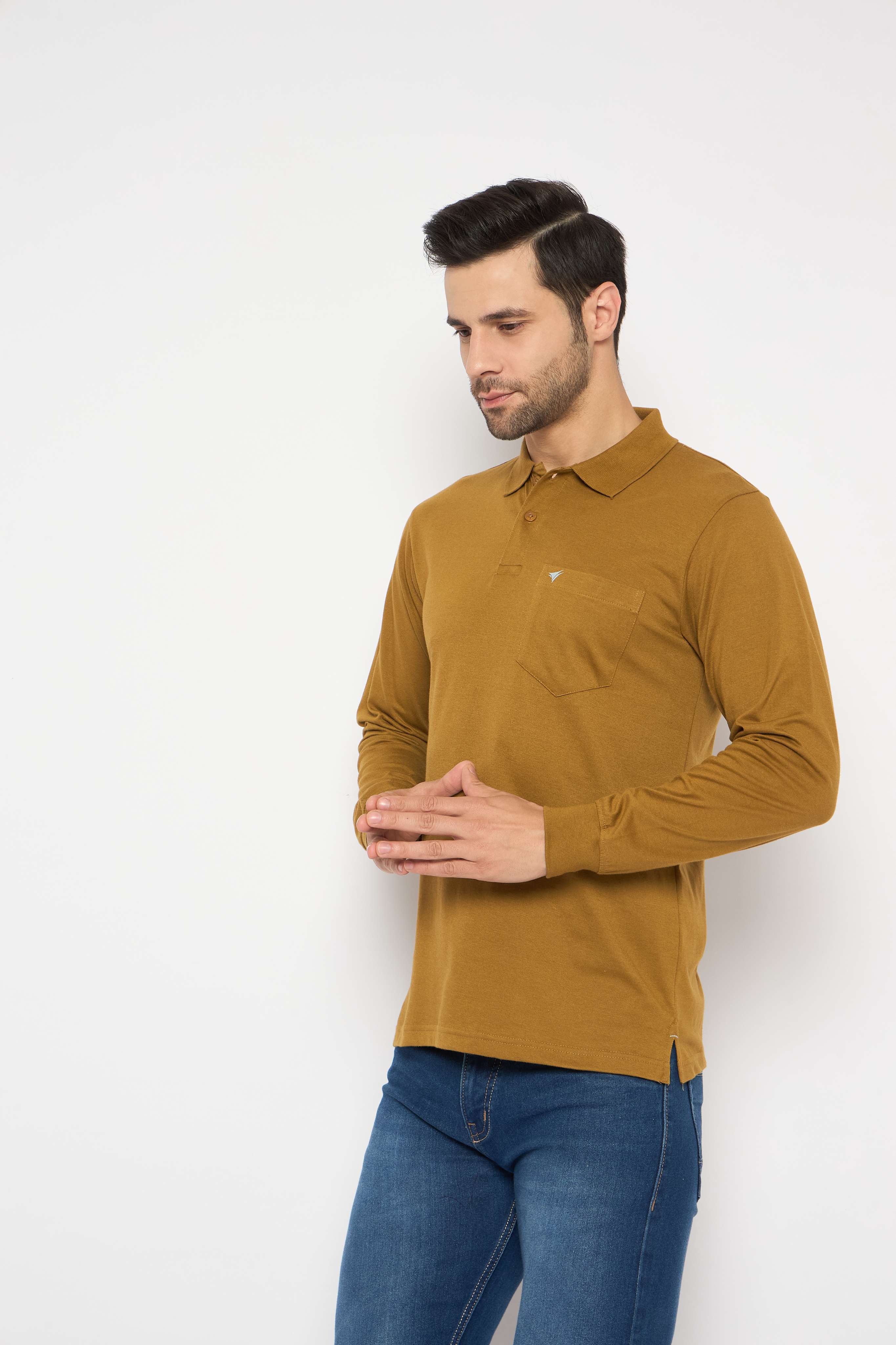 Neva Polo Neck Solid Men tshirt Full sleeves chest pocket