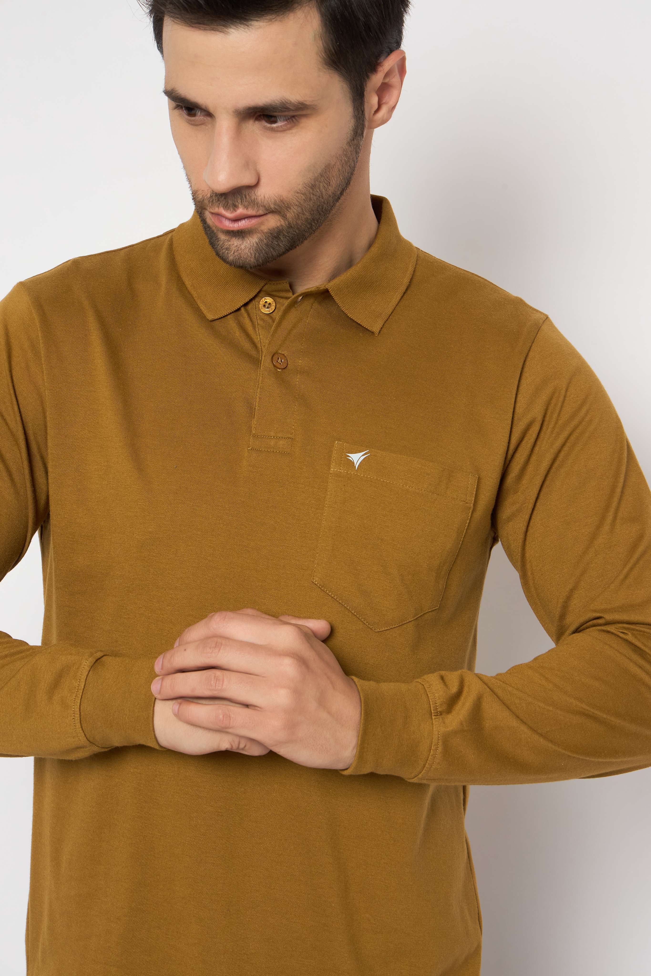 Neva Polo Neck Solid Men tshirt Full sleeves chest pocket