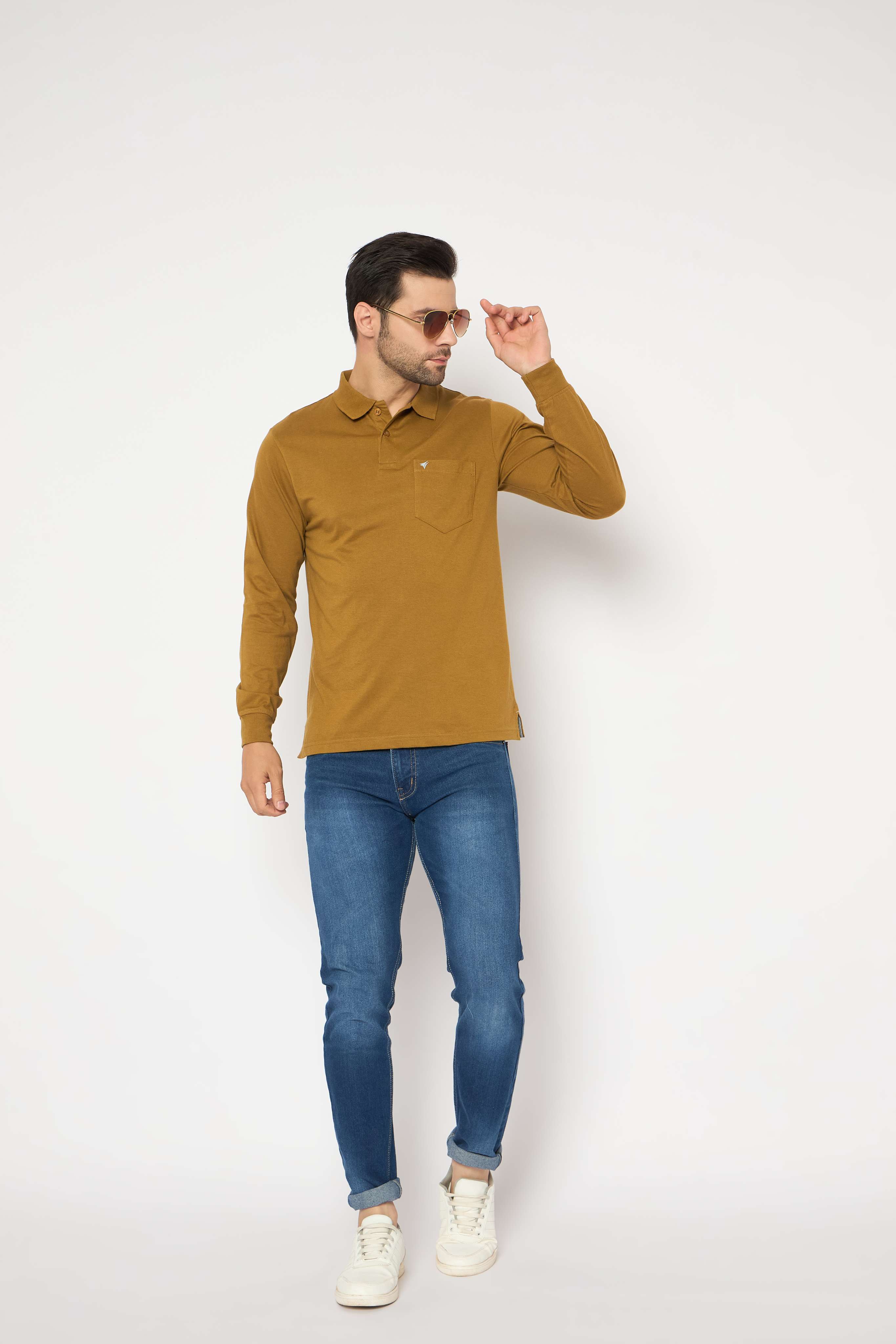 Neva Polo Neck Solid Men tshirt Full sleeves chest pocket