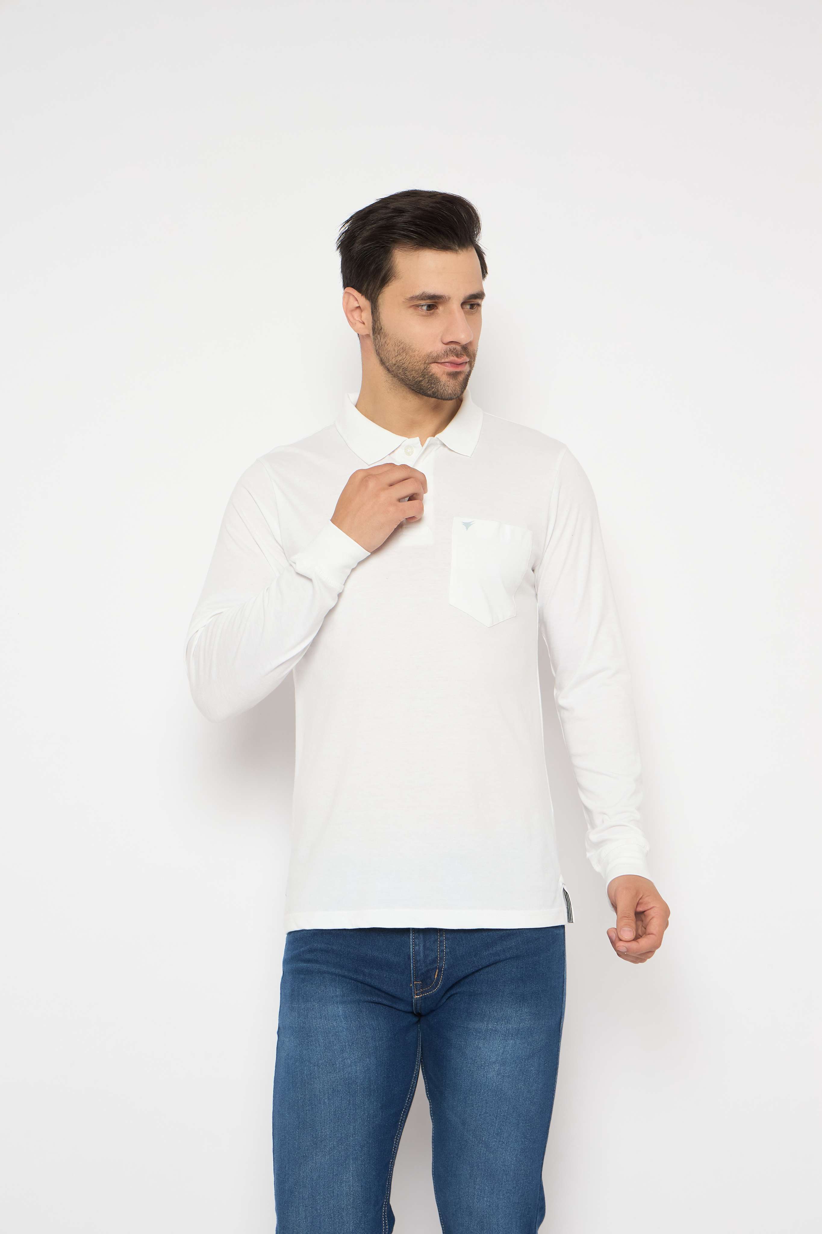 Neva Polo Neck Solid Men tshirt Full sleeves chest pocket