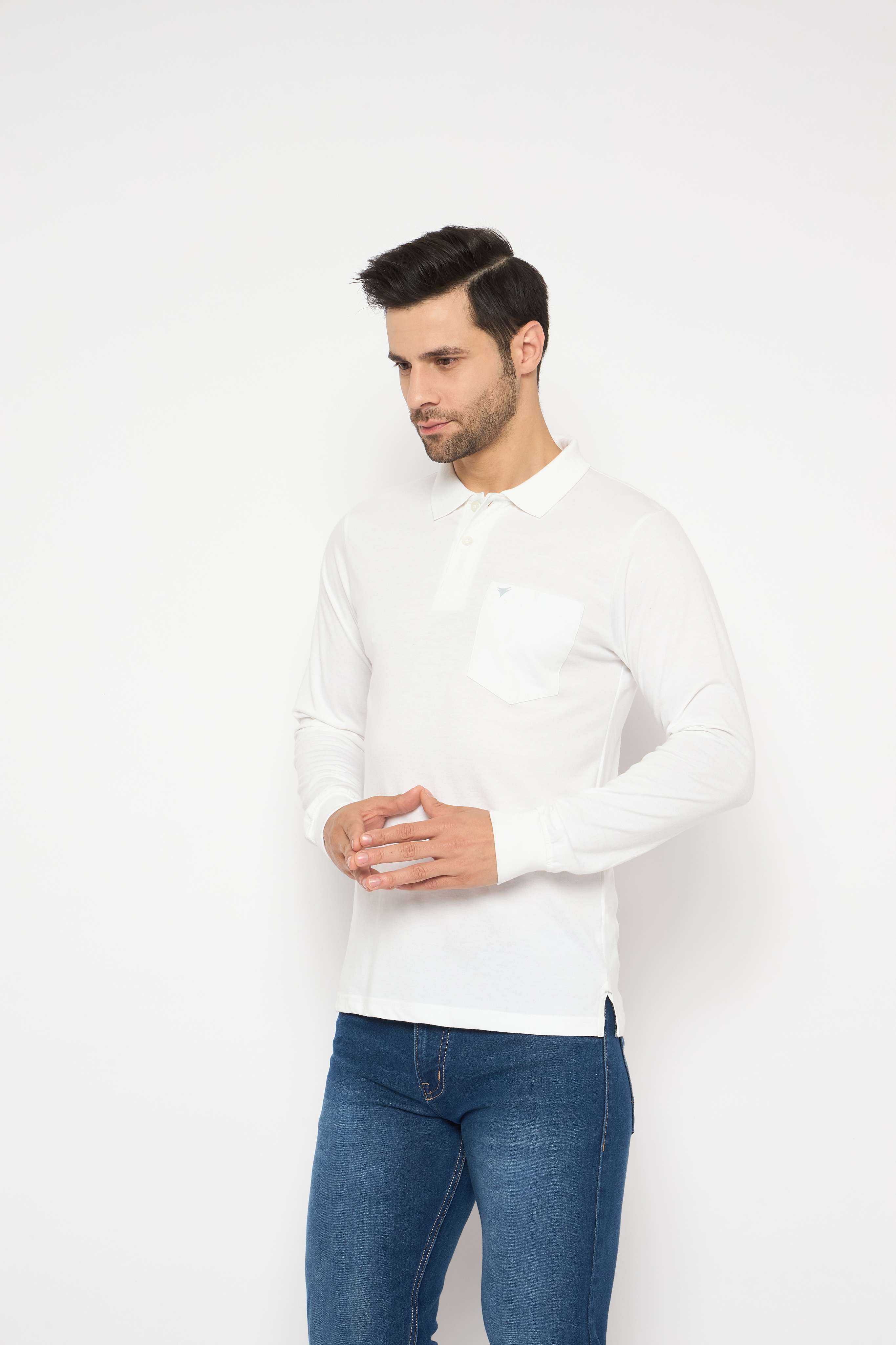 Neva Polo Neck Solid Men tshirt Full sleeves chest pocket