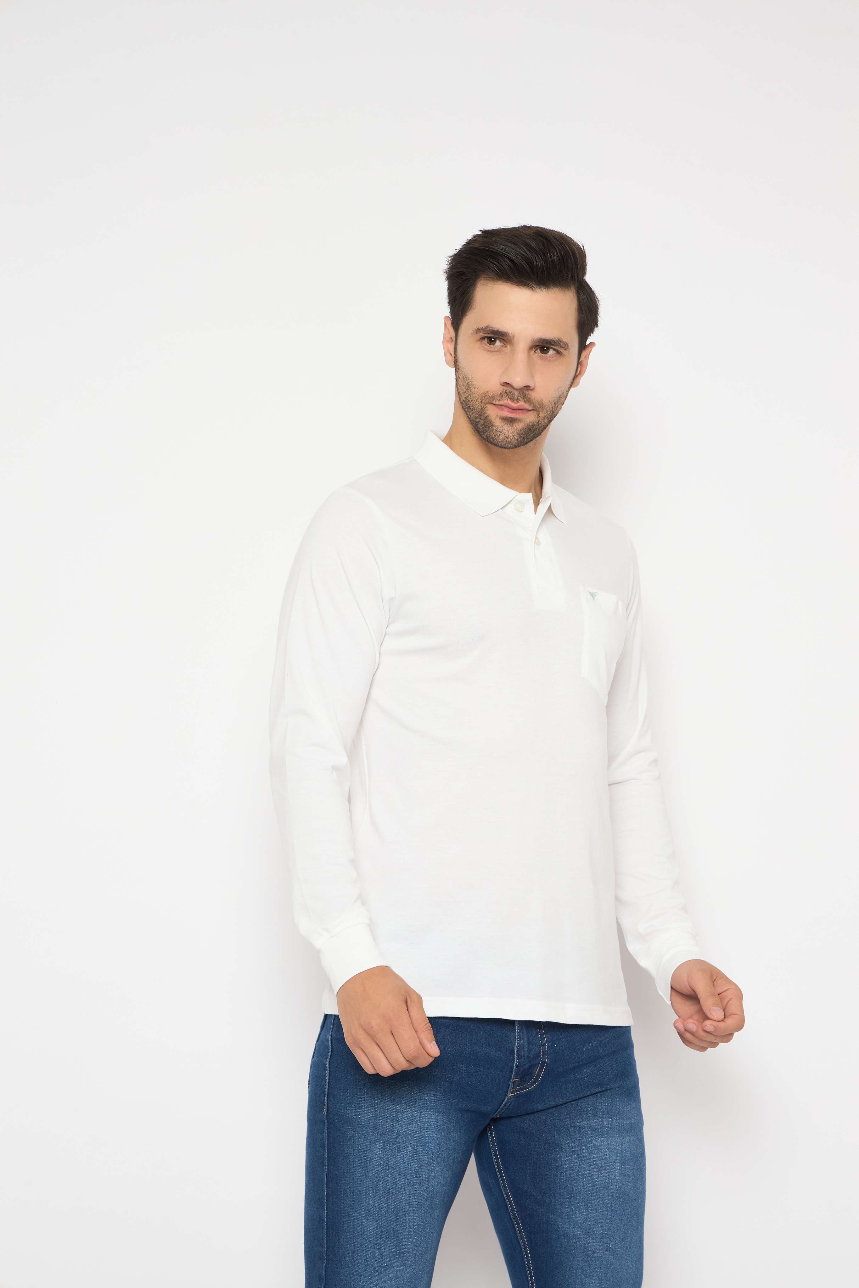 Neva Polo Neck Solid Men tshirt Full sleeves chest pocket