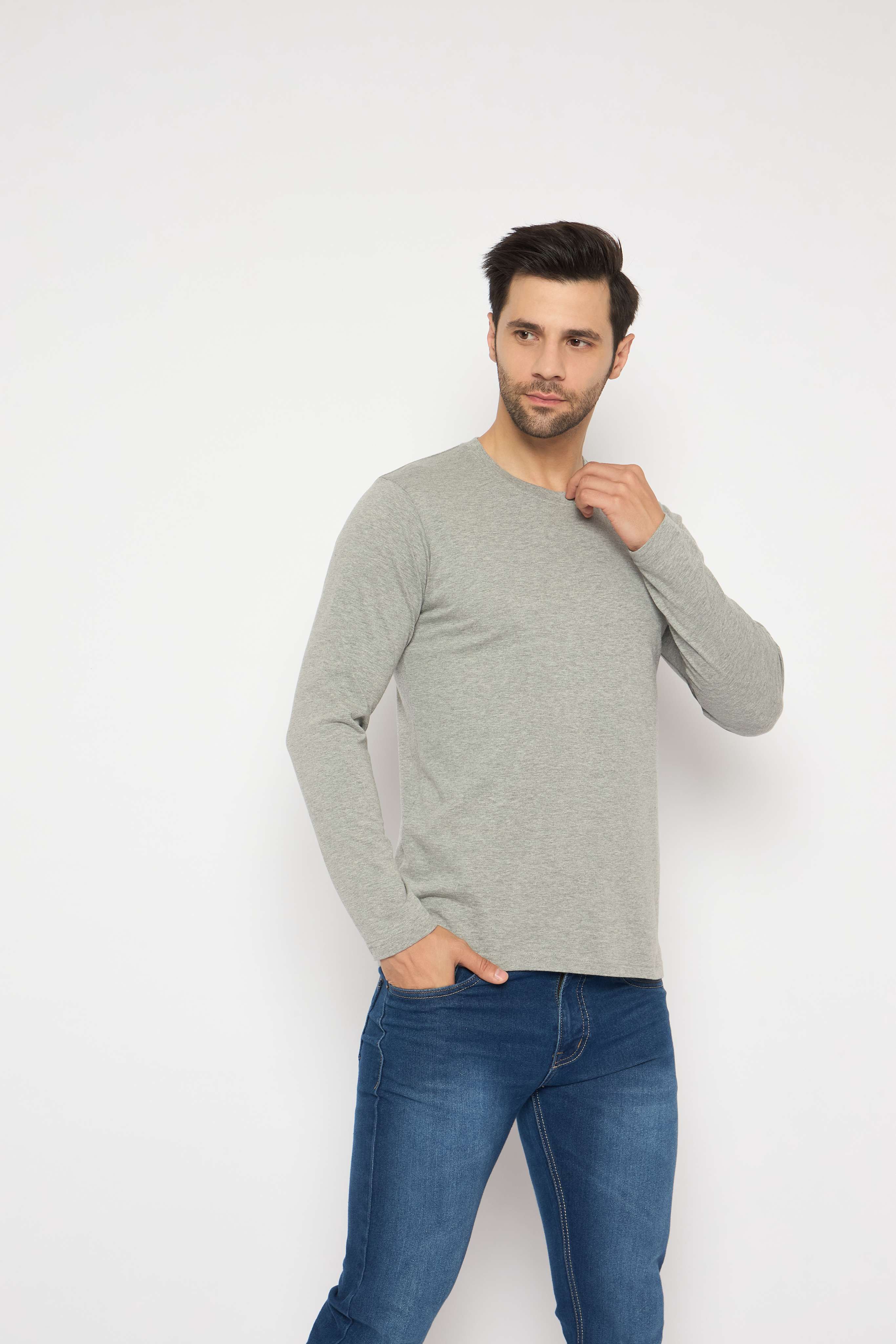 Neva Round Neck Solid Men tshirt Full sleeves Chest Logo