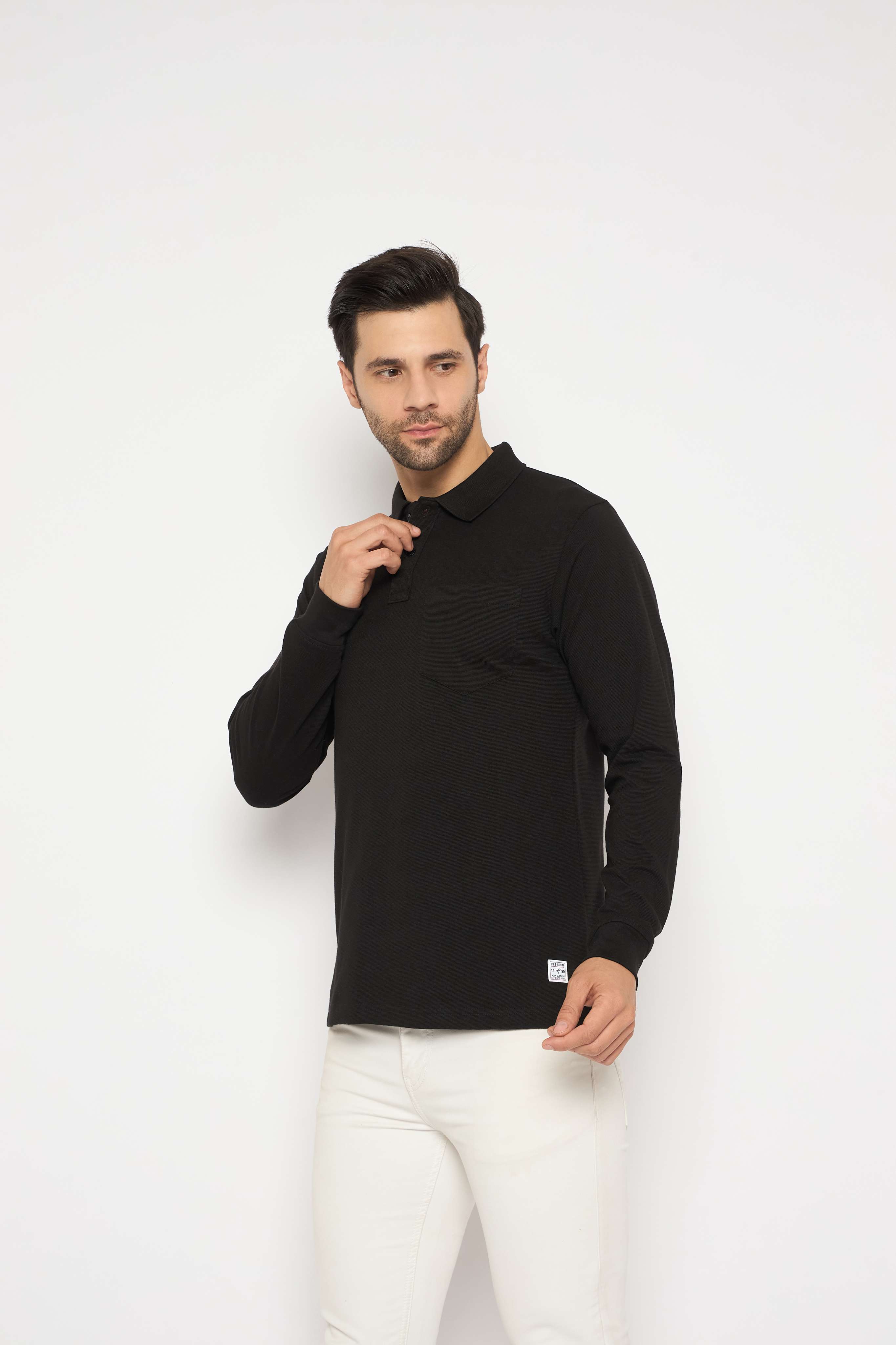 Neva Polo Neck Solid Men tshirt Full sleeves chest pocket