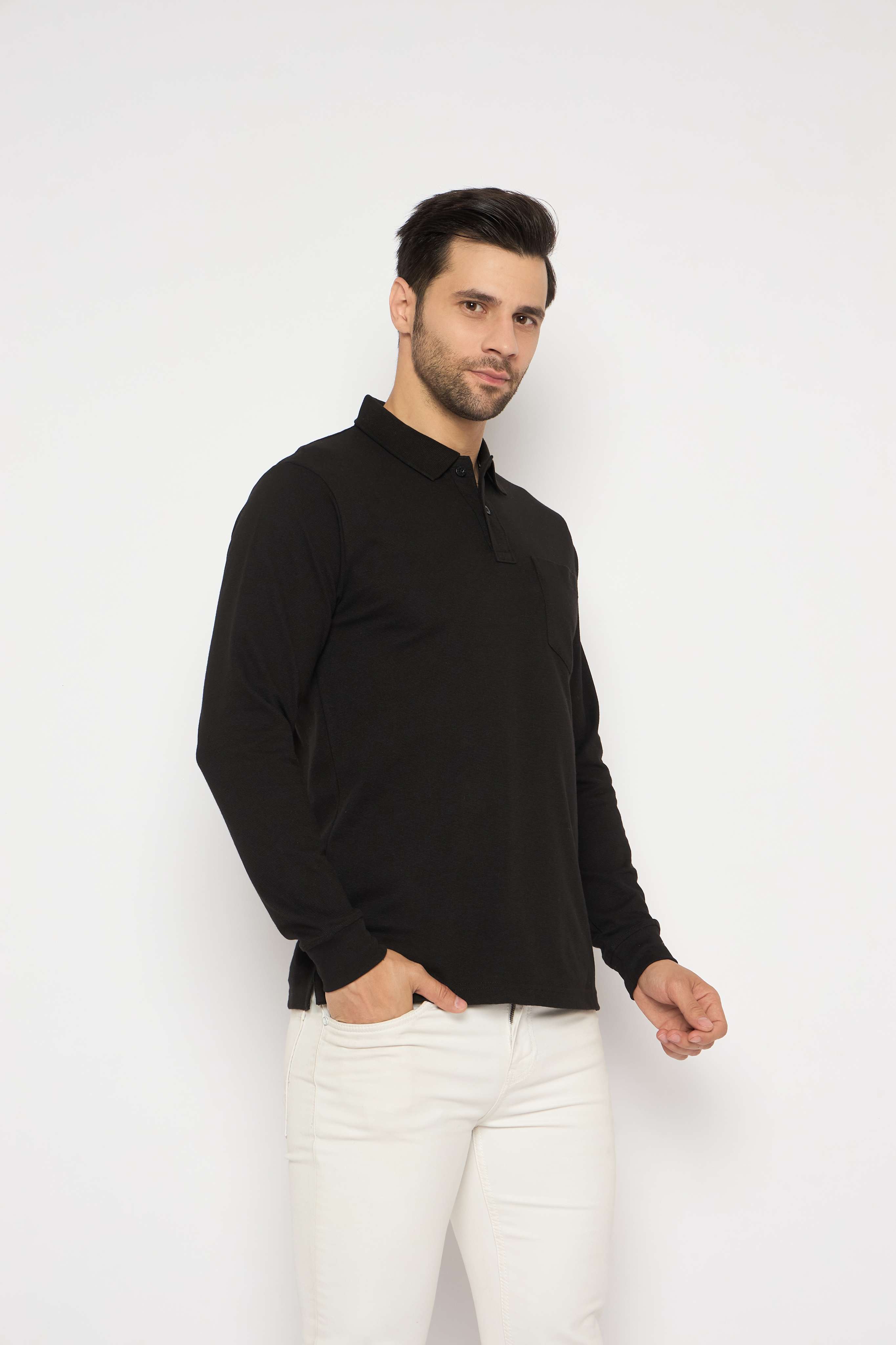 Neva Polo Neck Solid Men tshirt Full sleeves chest pocket