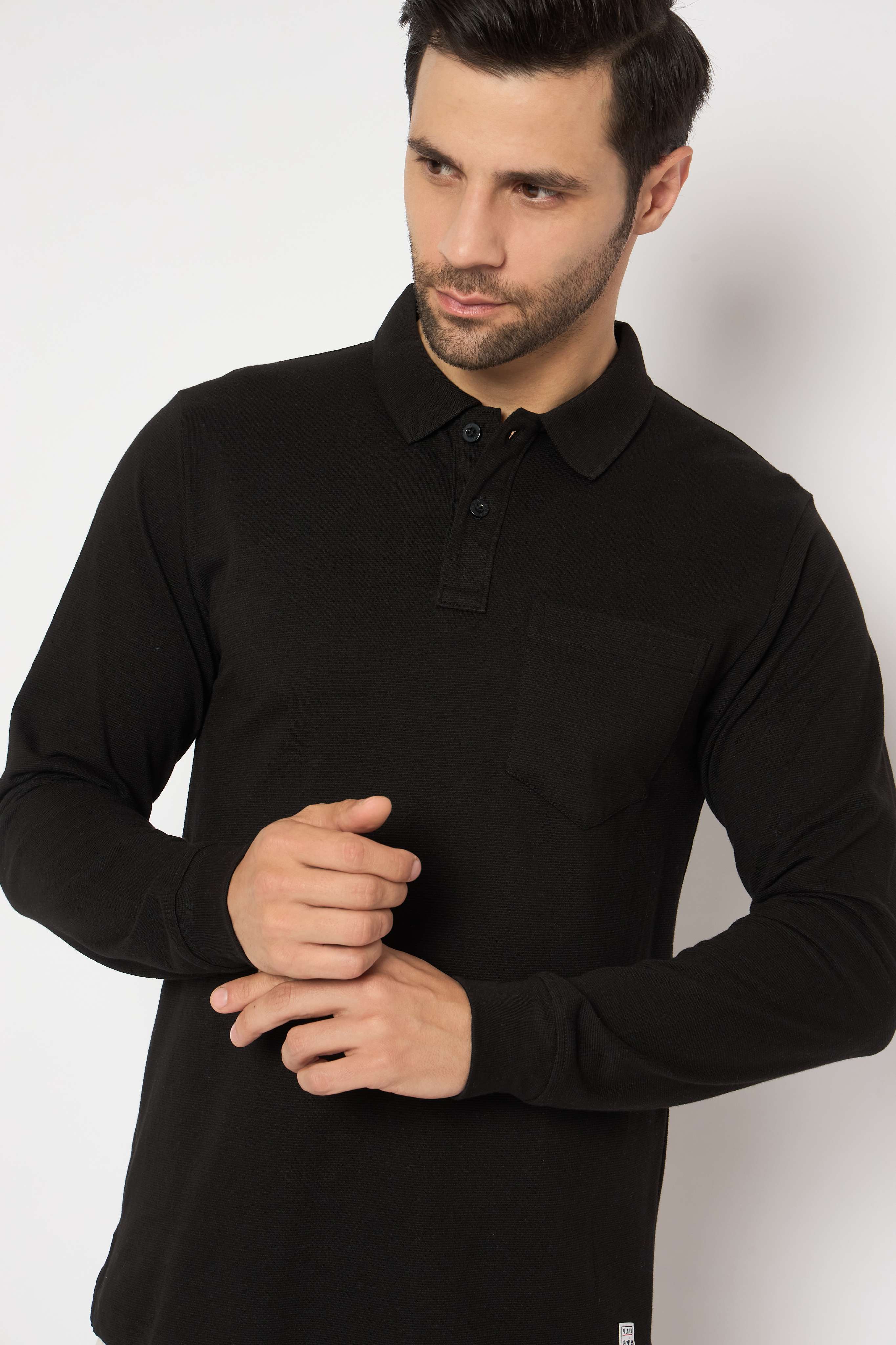 Neva Polo Neck Solid Men tshirt Full sleeves chest pocket