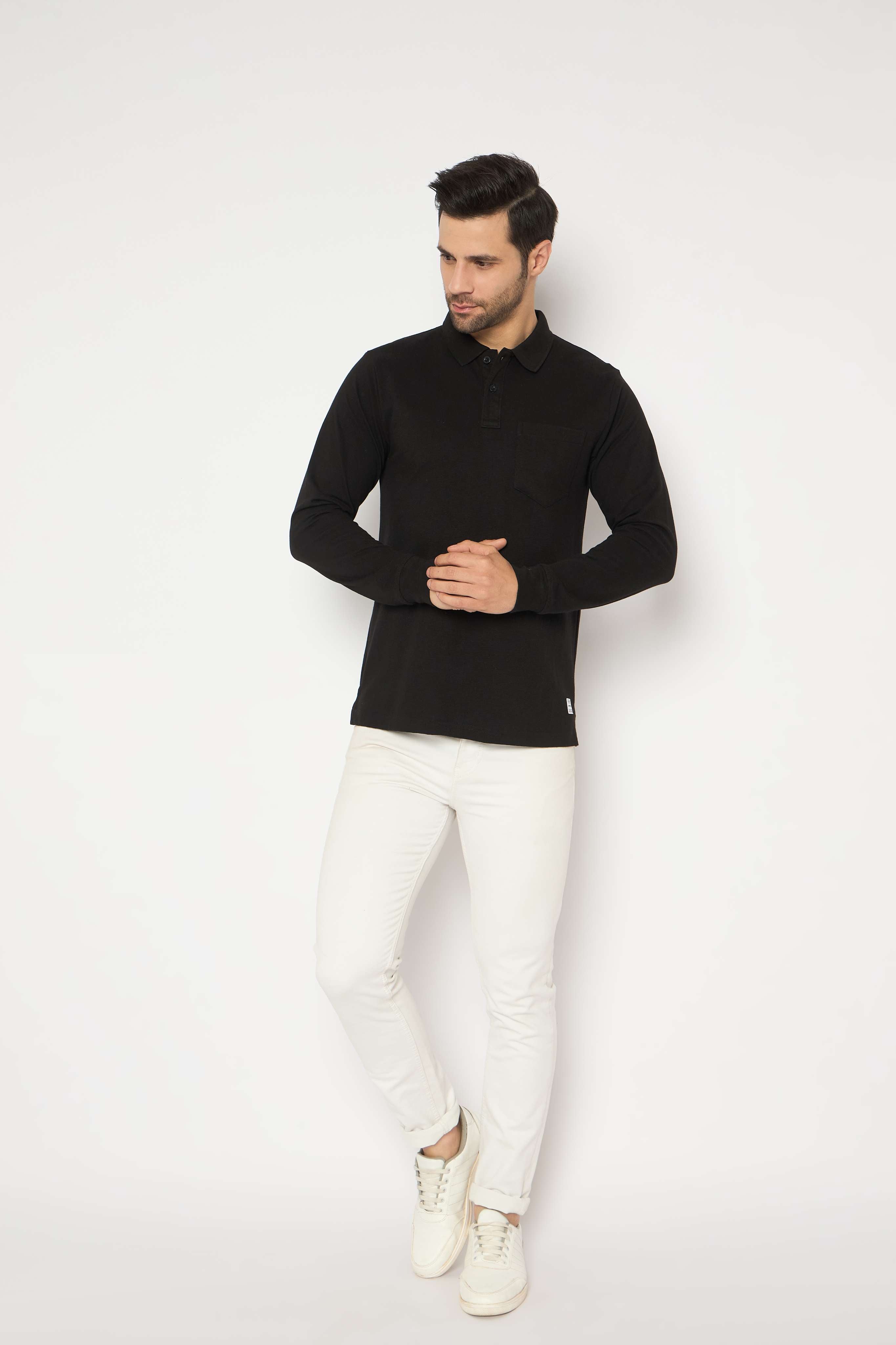Neva Polo Neck Solid Men tshirt Full sleeves chest pocket