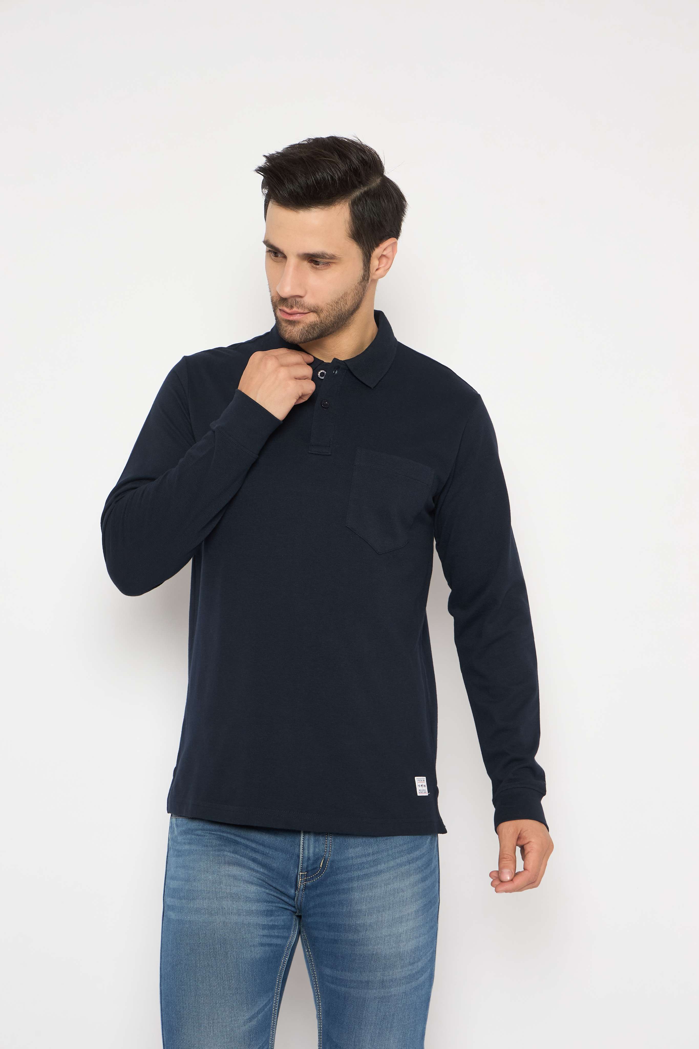 Neva Polo Neck Solid Men tshirt Full sleeves chest pocket