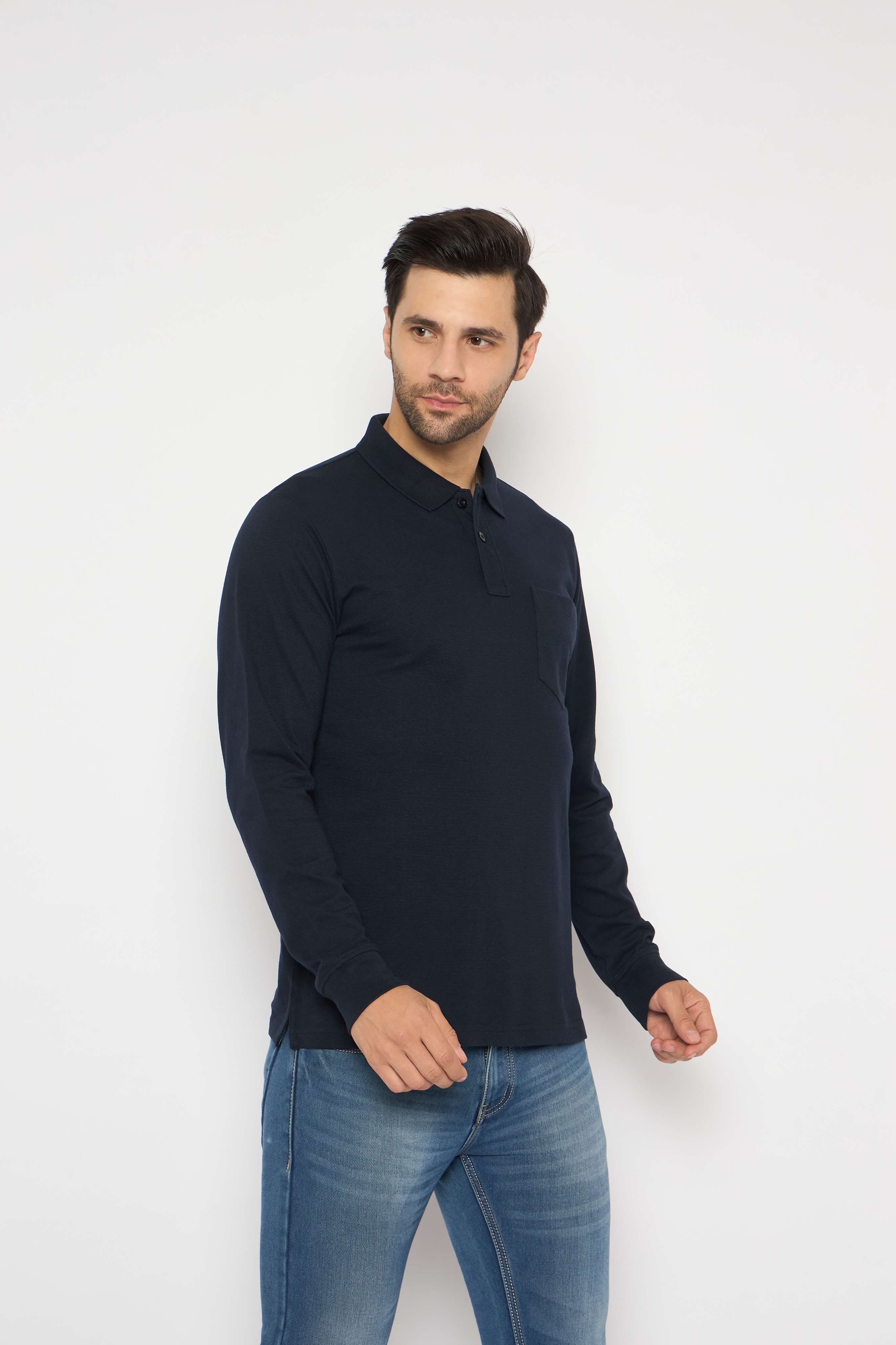 Neva Polo Neck Solid Men tshirt Full sleeves chest pocket