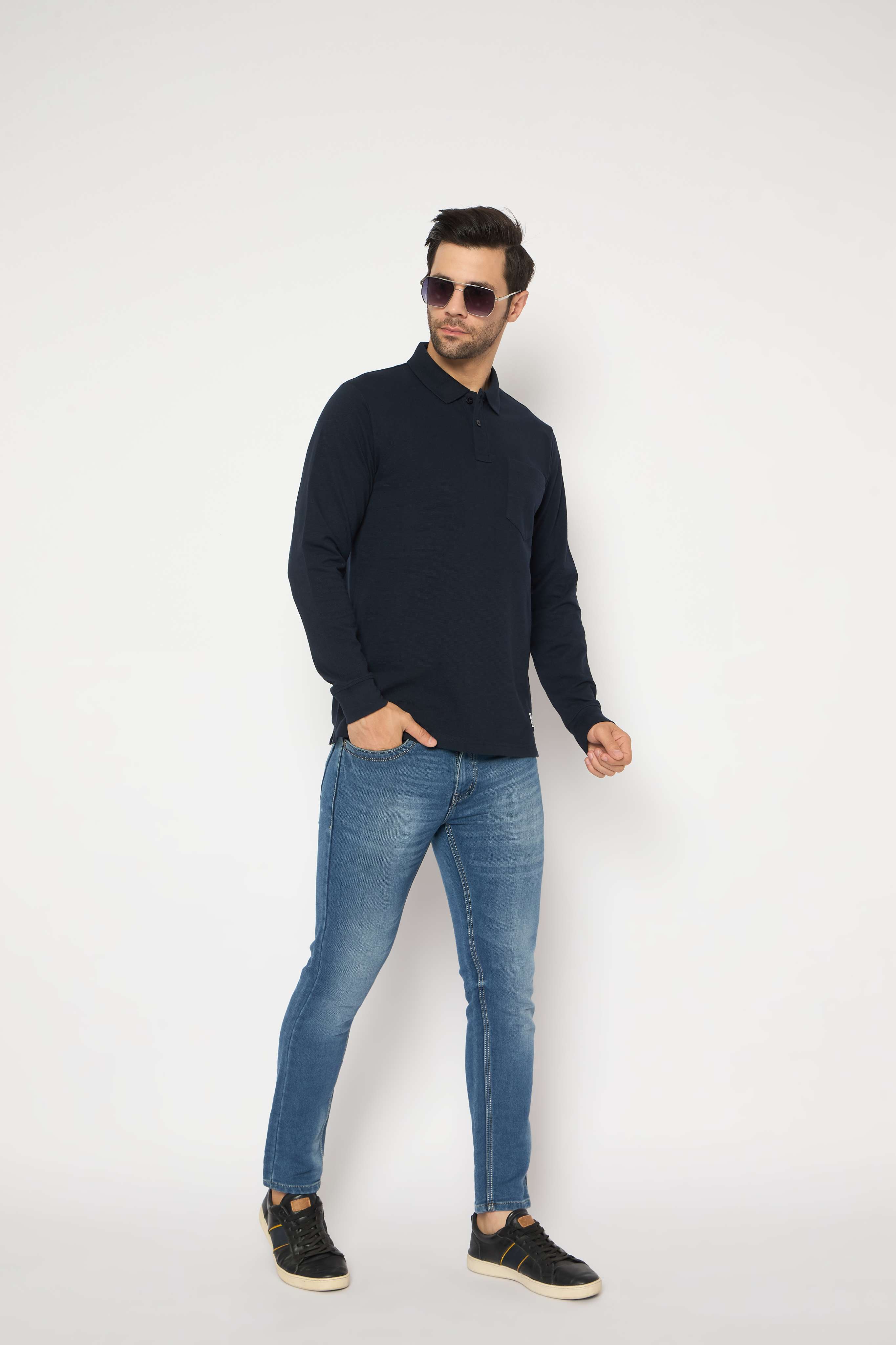 Neva Polo Neck Solid Men tshirt Full sleeves chest pocket