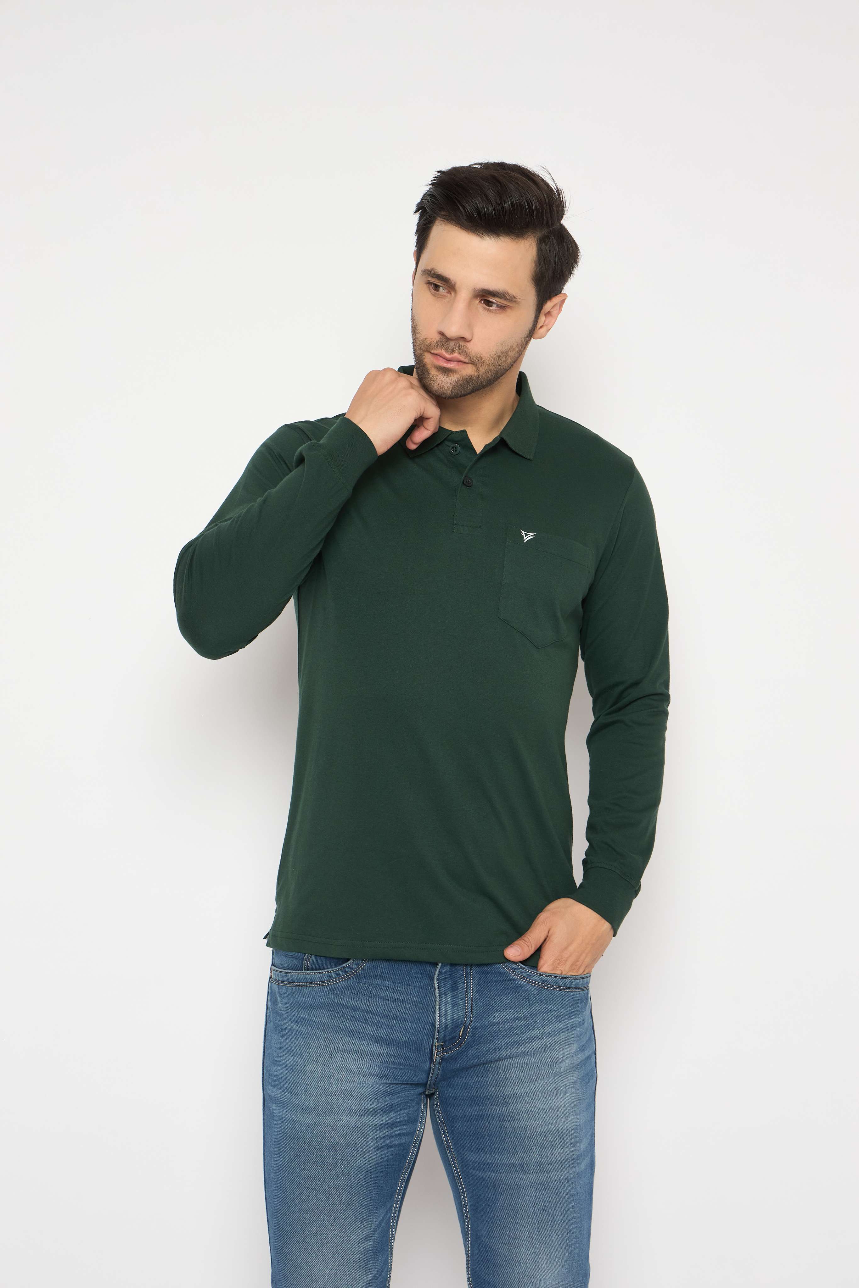 Neva Polo Neck Solid Men tshirt Full sleeves chest pocket