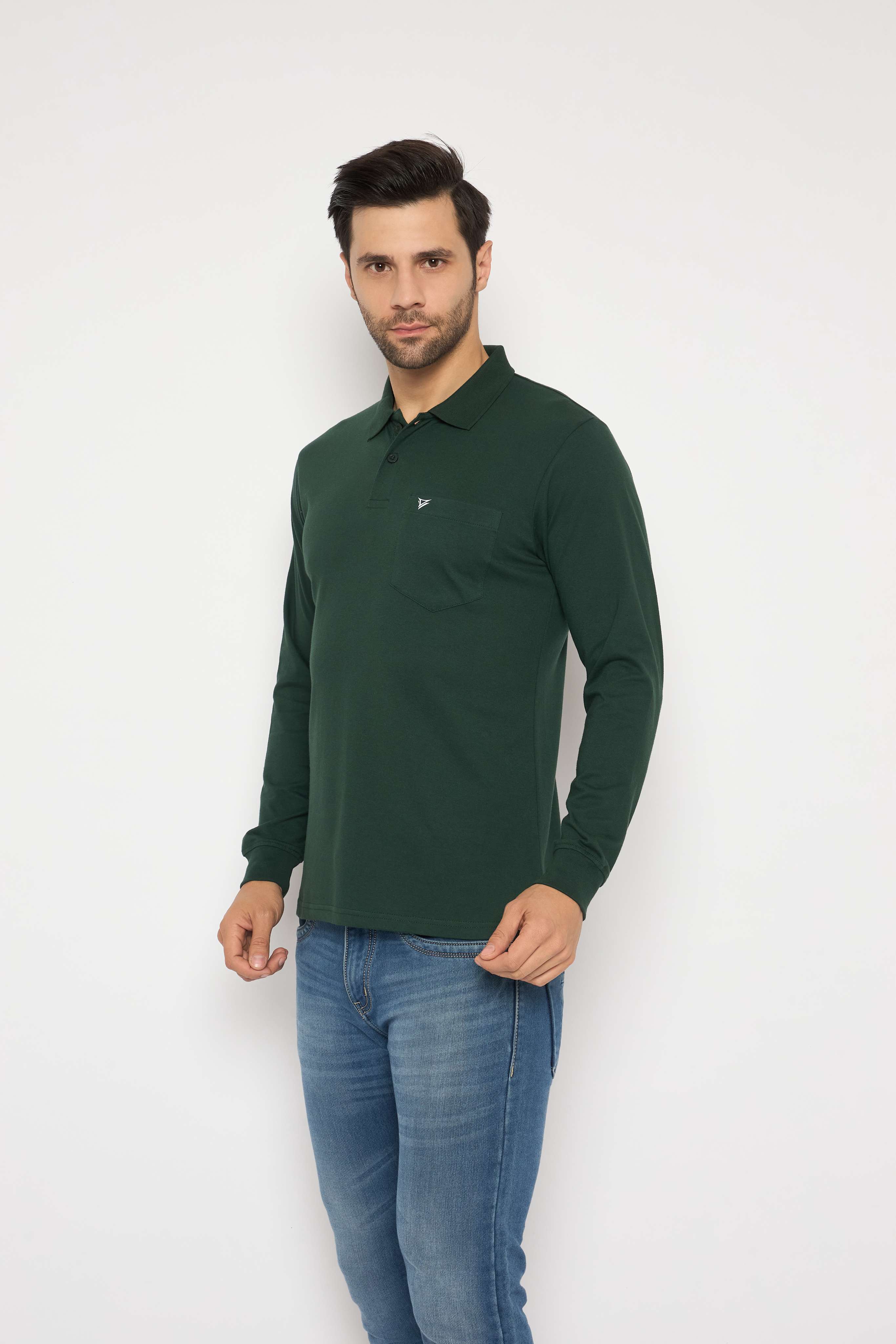 Neva Polo Neck Solid Men tshirt Full sleeves chest pocket