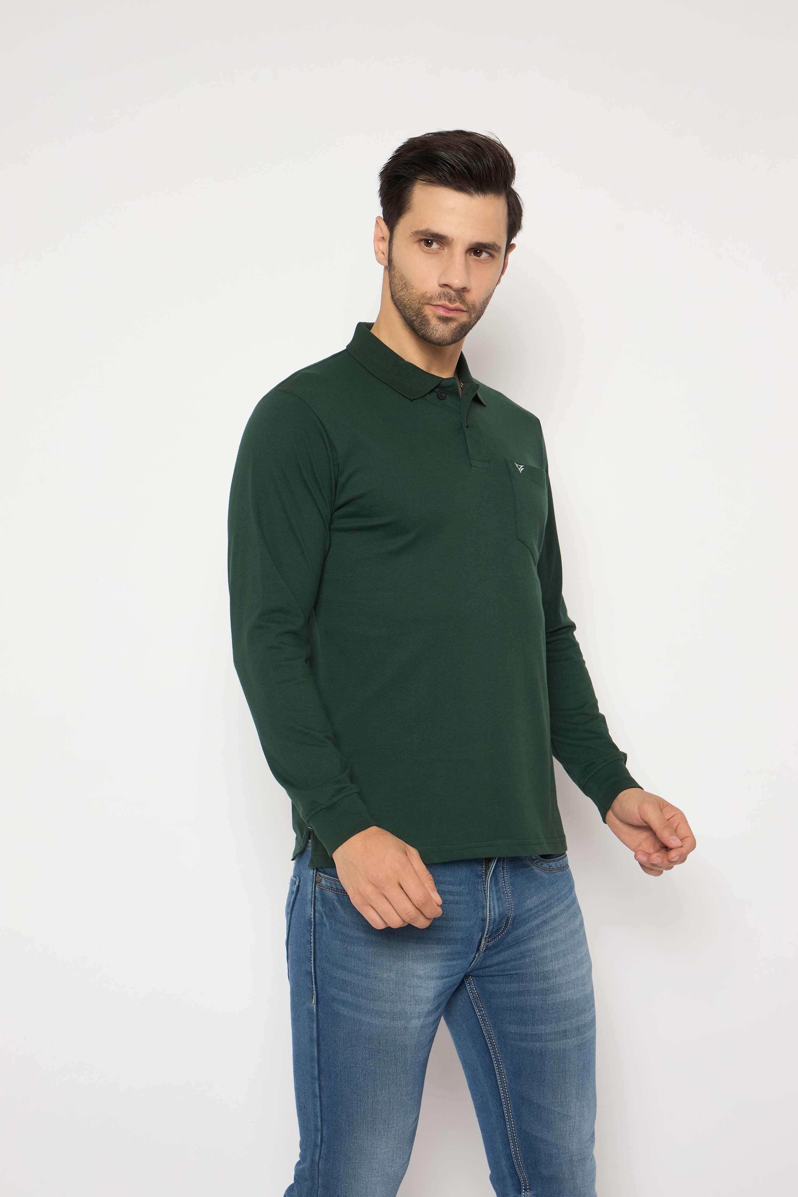 Neva Polo Neck Solid Men tshirt Full sleeves chest pocket
