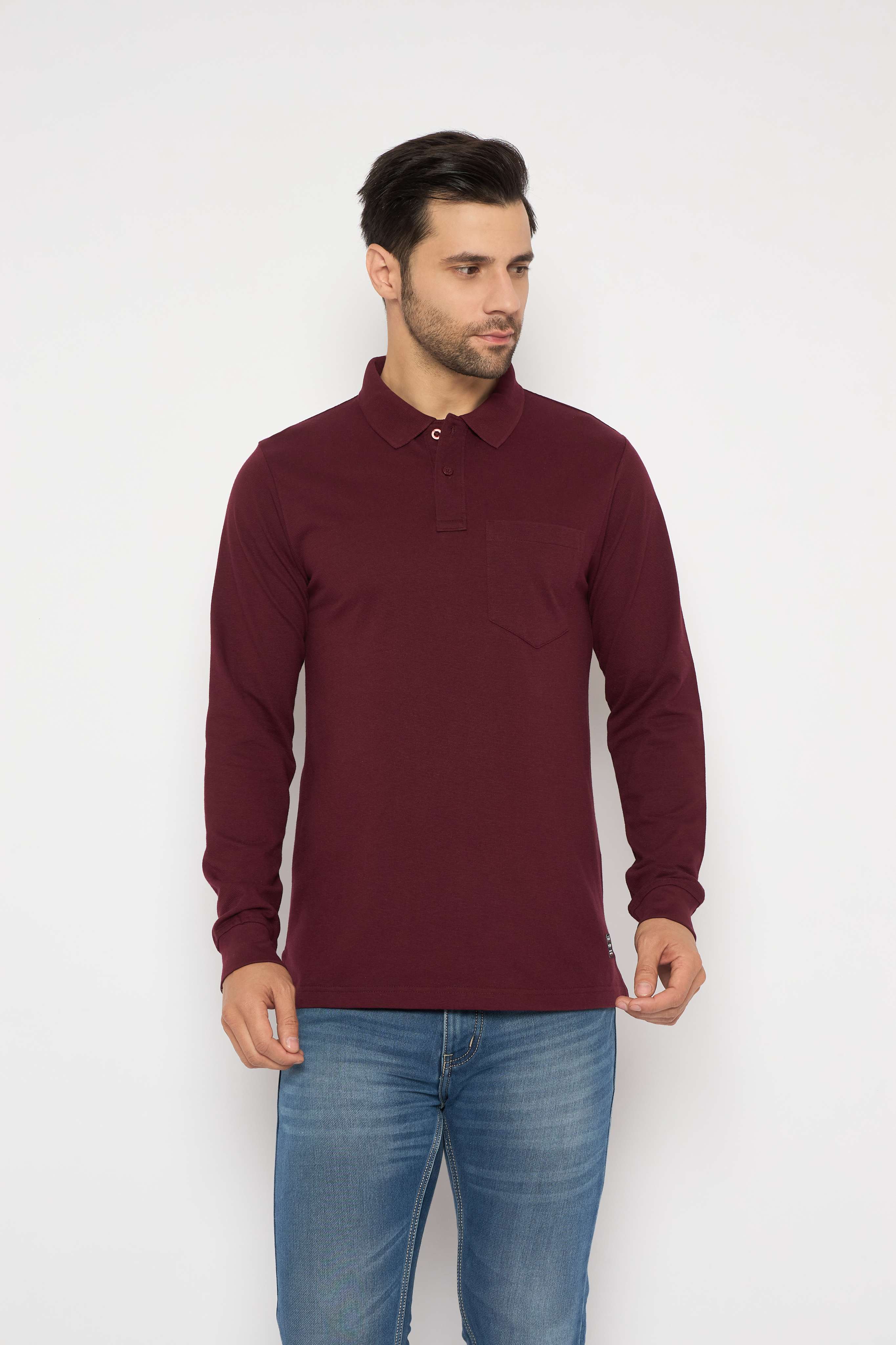 Neva Polo Neck Solid Men tshirt Full sleeves chest pocket