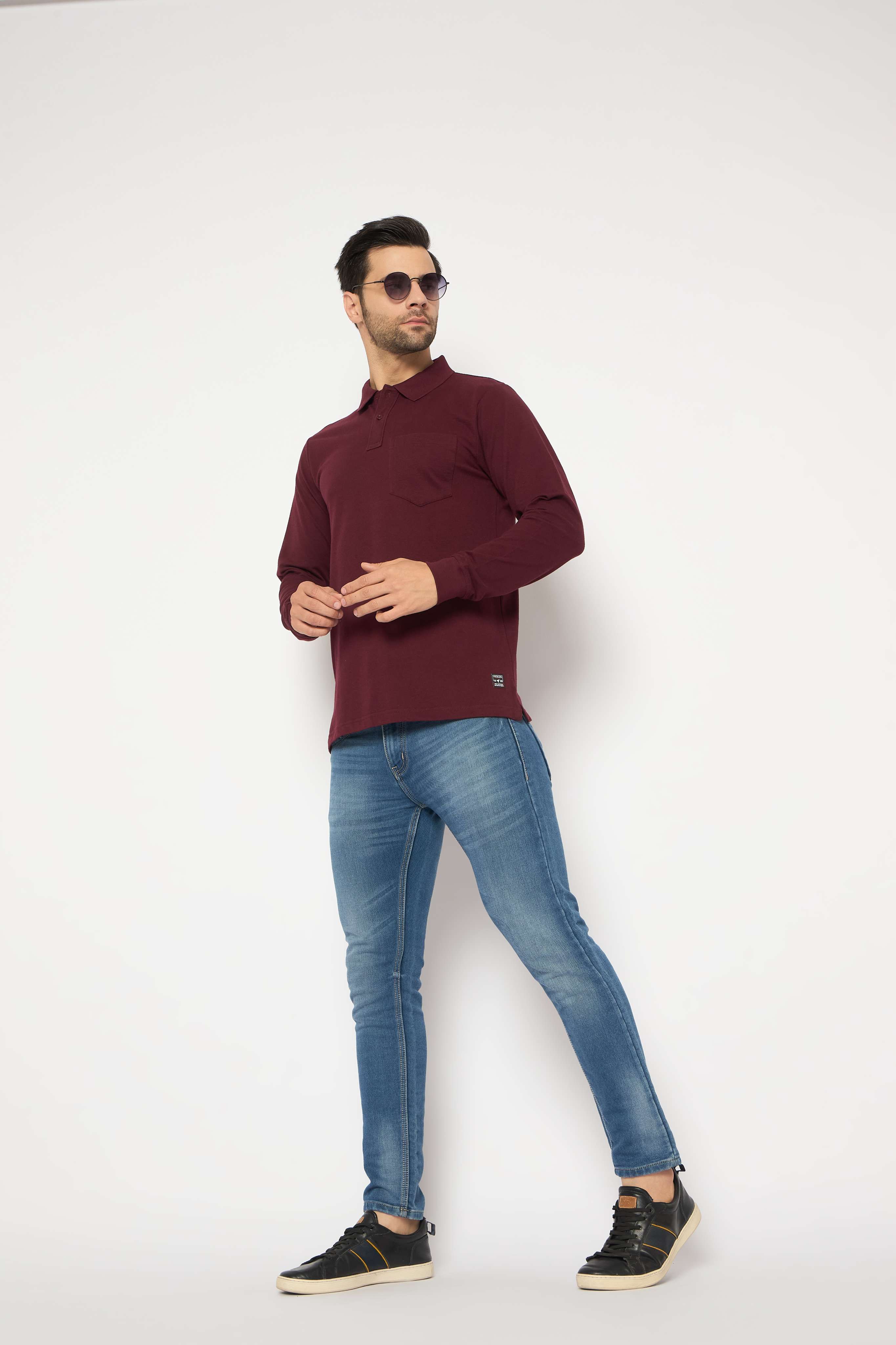 Neva Polo Neck Solid Men tshirt Full sleeves chest pocket