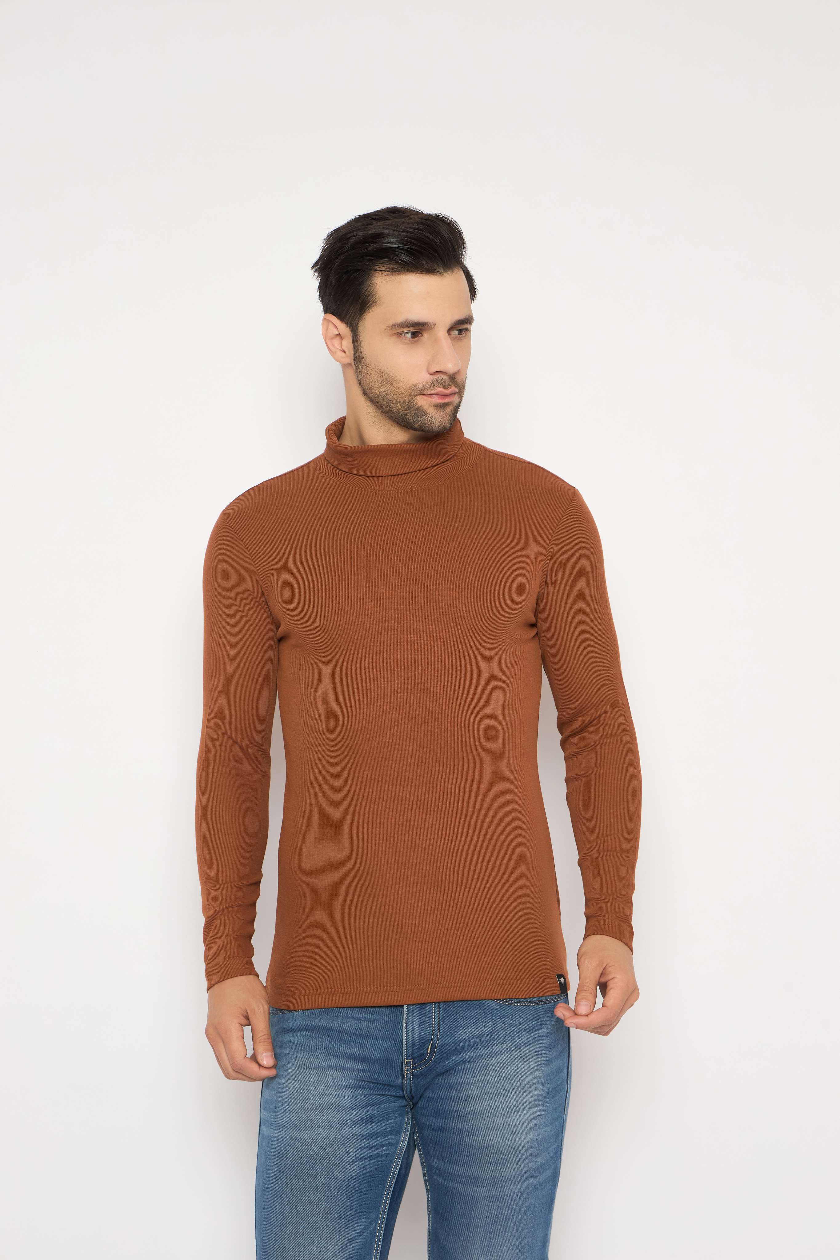 Neva High Neck Solid Men tshirt Full sleeves