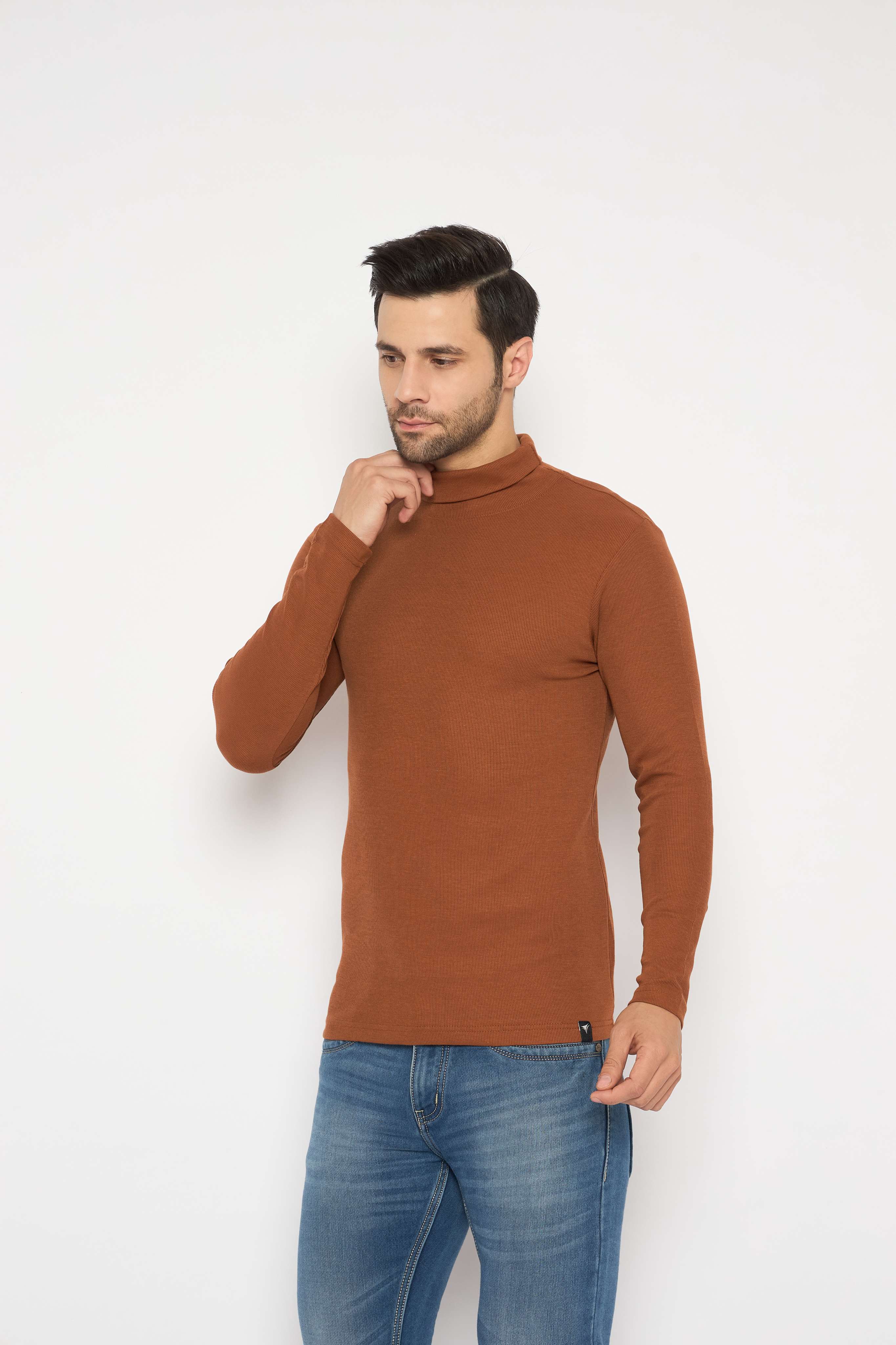 Neva High Neck Solid Men tshirt Full sleeves