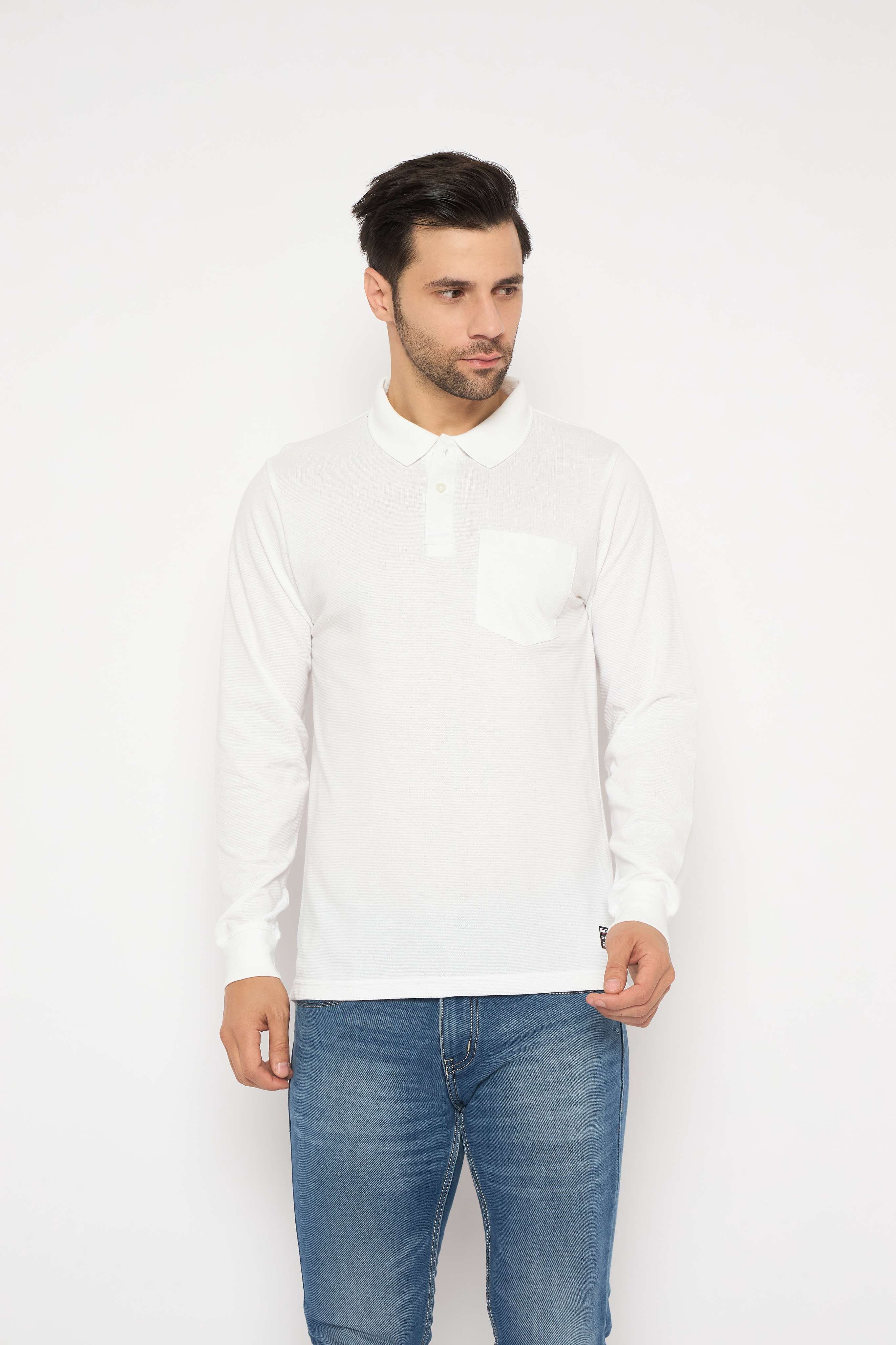 Neva Polo Neck Solid Men tshirt Full sleeves chest pocket