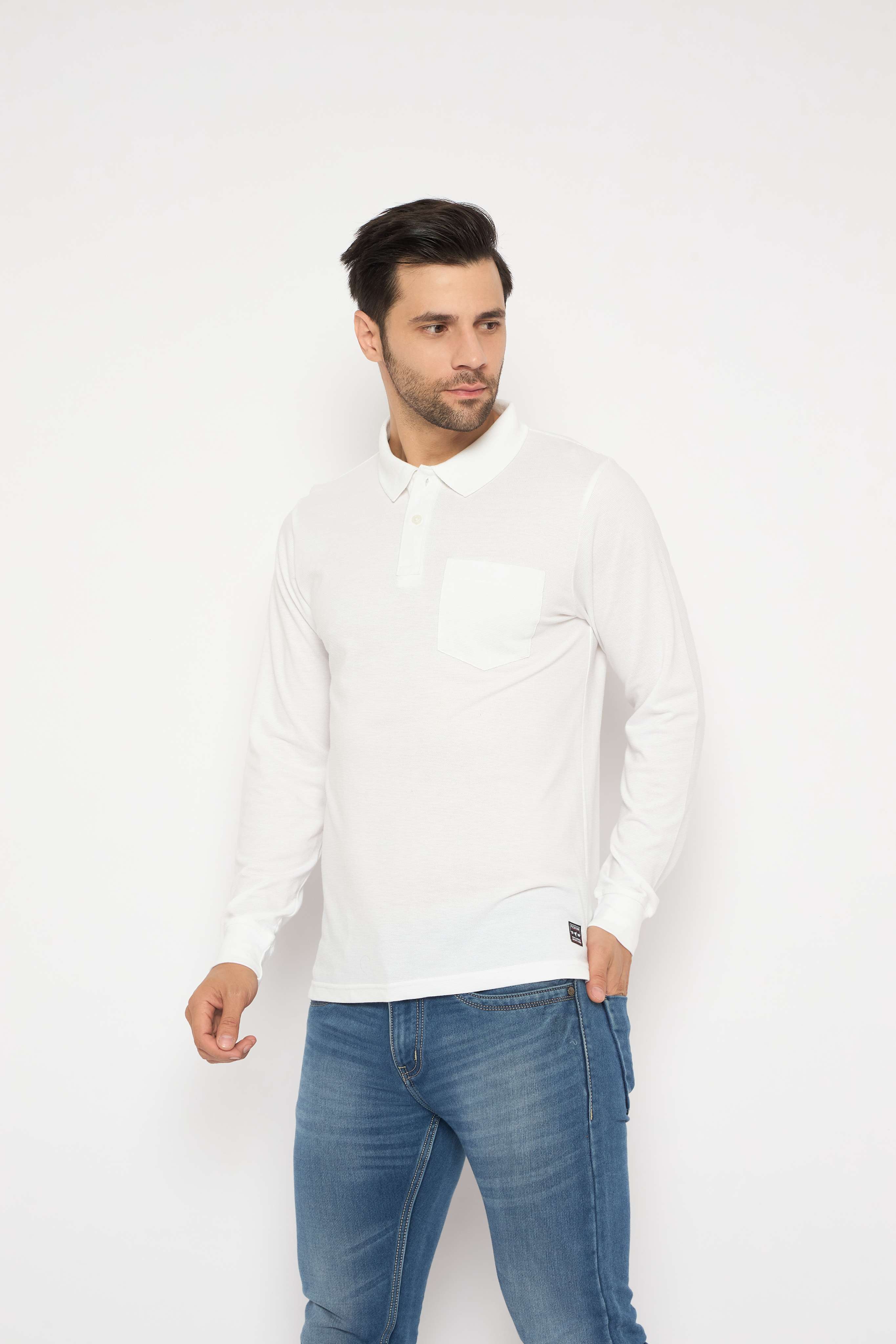 Neva Polo Neck Solid Men tshirt Full sleeves chest pocket