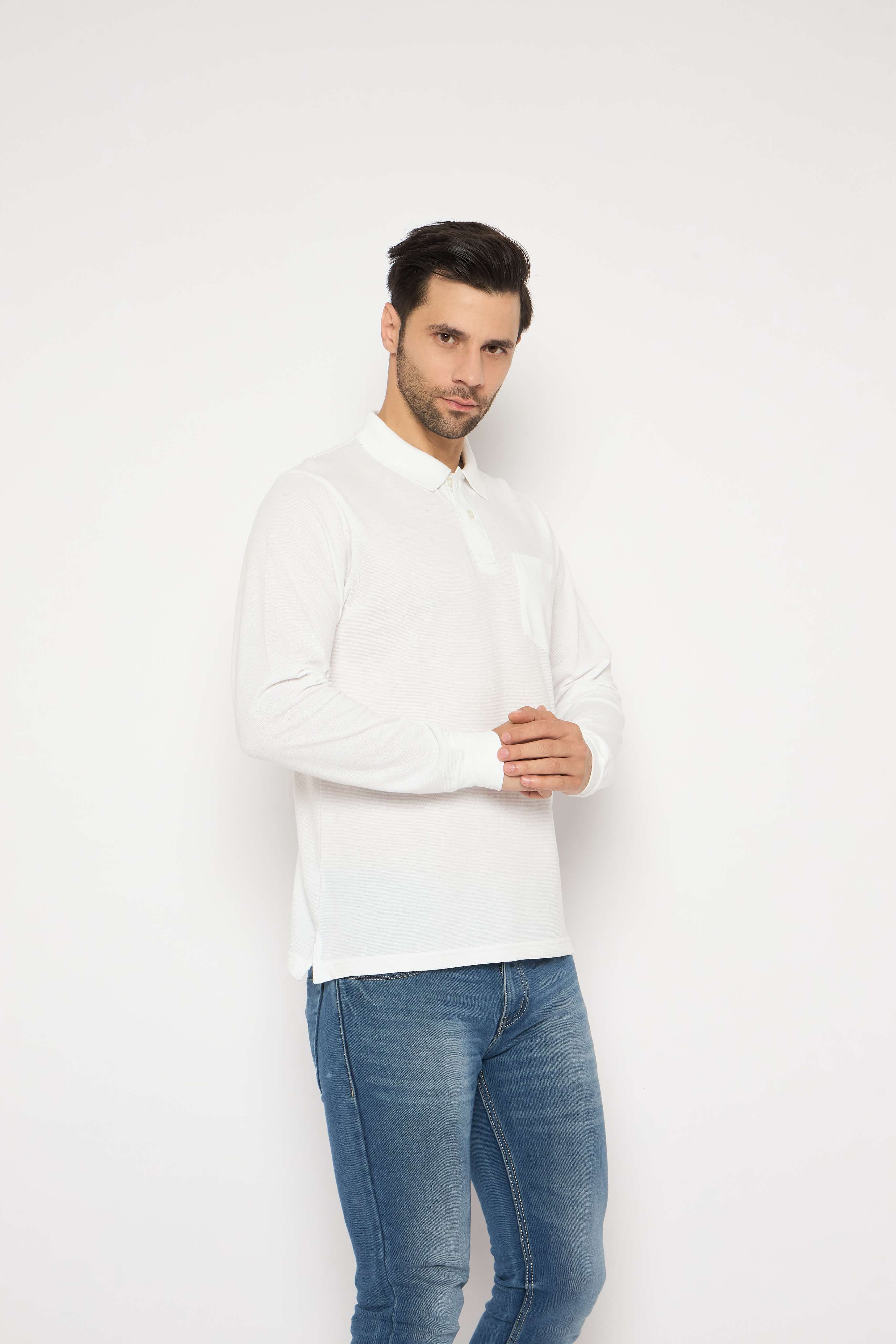 Neva Polo Neck Solid Men tshirt Full sleeves chest pocket